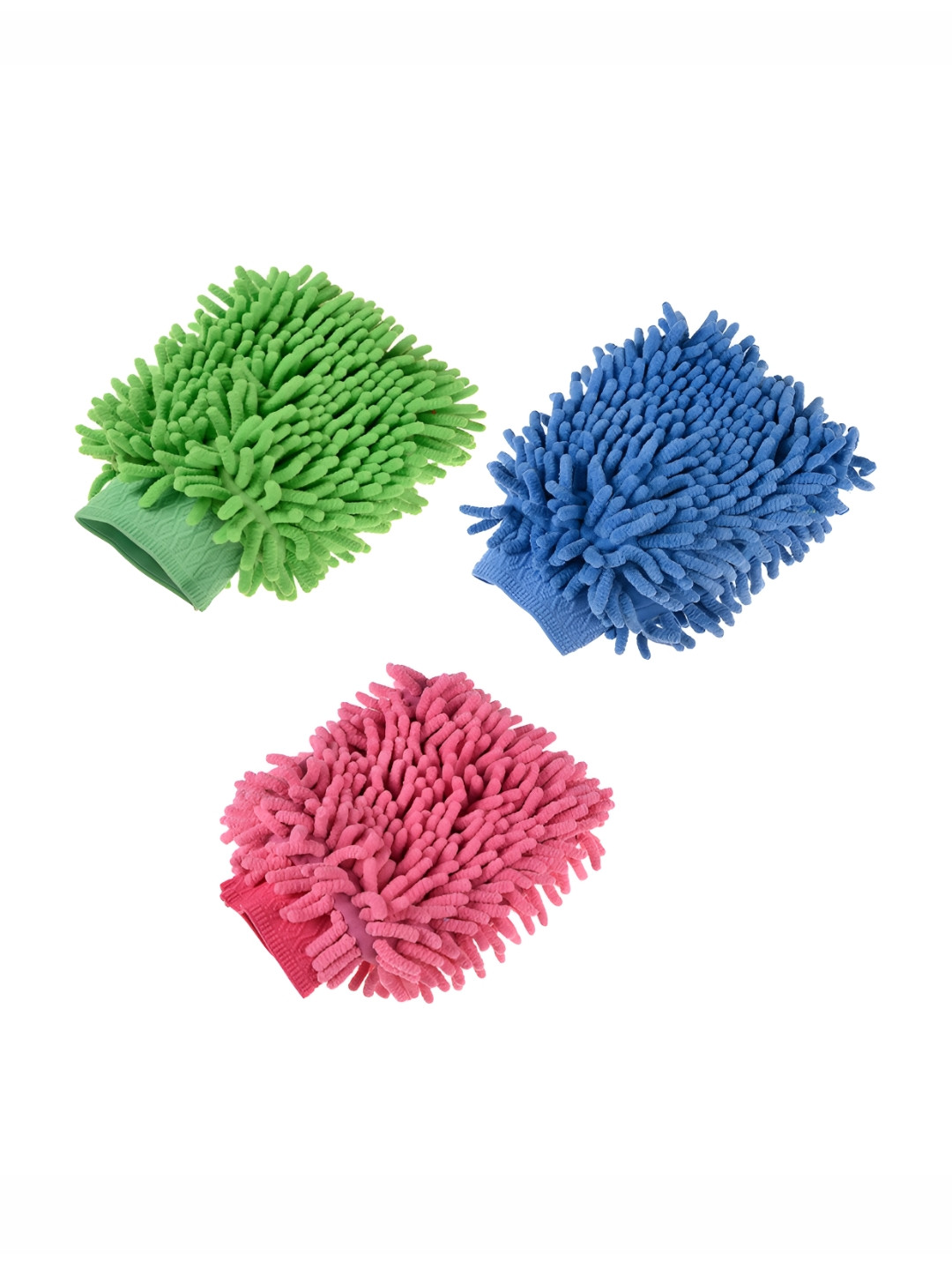 Kuber Industries Green & Blue 3 Pieces 50 GSM Microfiber Cleaning Gloves