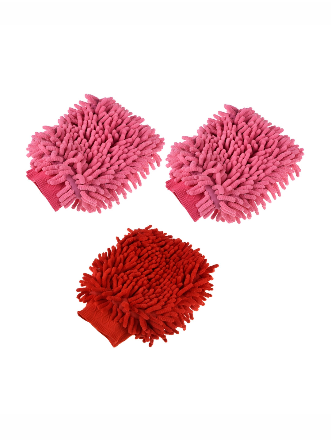 Kuber Industries Pink & Red 3 Pieces Microfiber Cleaning Gloves