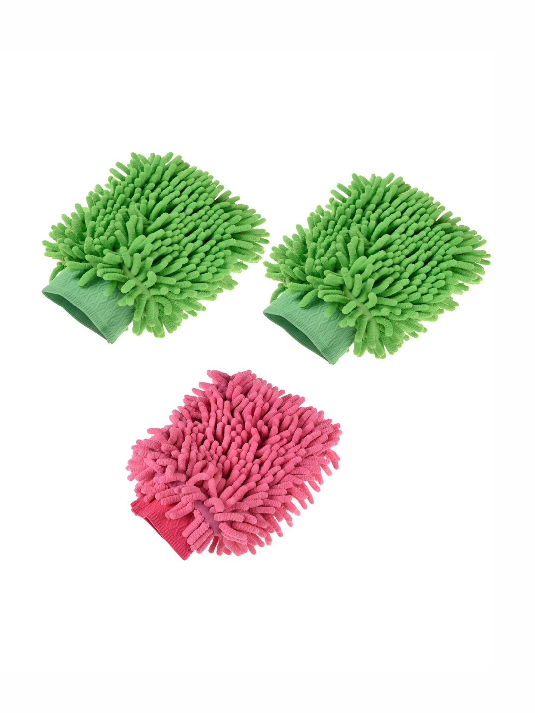 Kuber Industries Green & Pink 3 Pieces Microfiber Cleaning Gloves