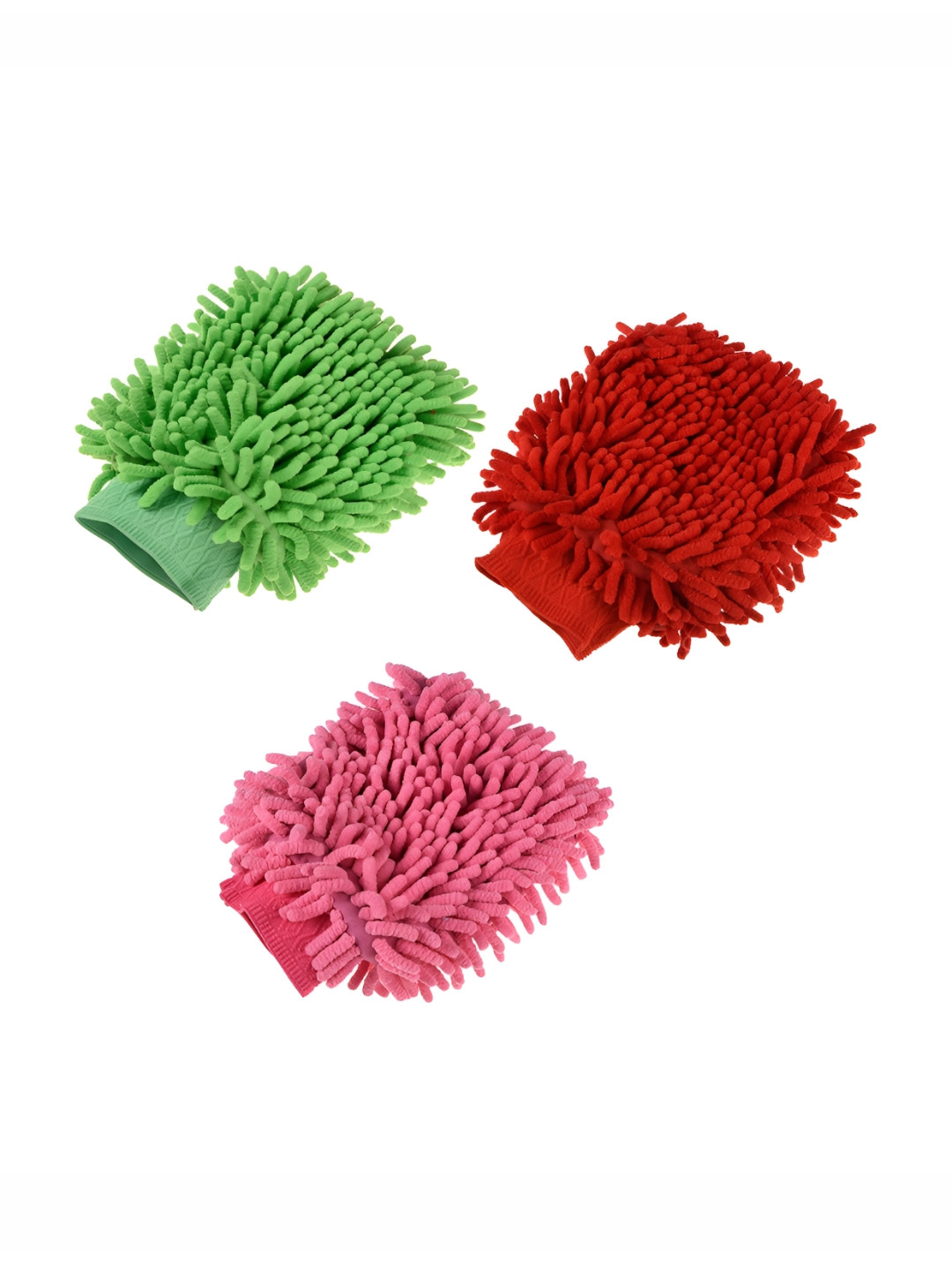 Kuber Industries Green & Red 3 Pieces Microfiber 50 GSM Cleaning Gloves