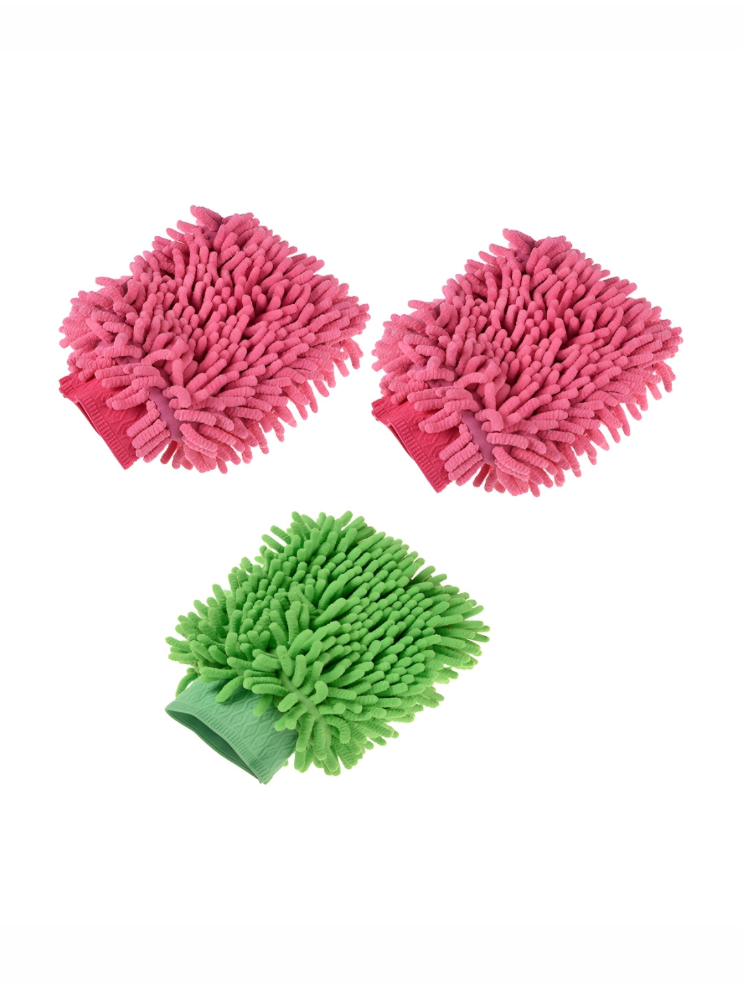 Kuber Industries Pink & Green 3 Pieces Microfiber 50 GSM Cleaning Gloves