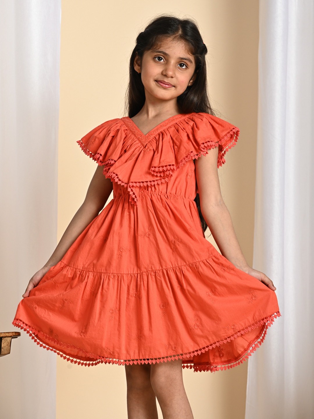 The Tribe Kids Girls Embroidered Knee Length Fit and Flare Beach Wear Dress