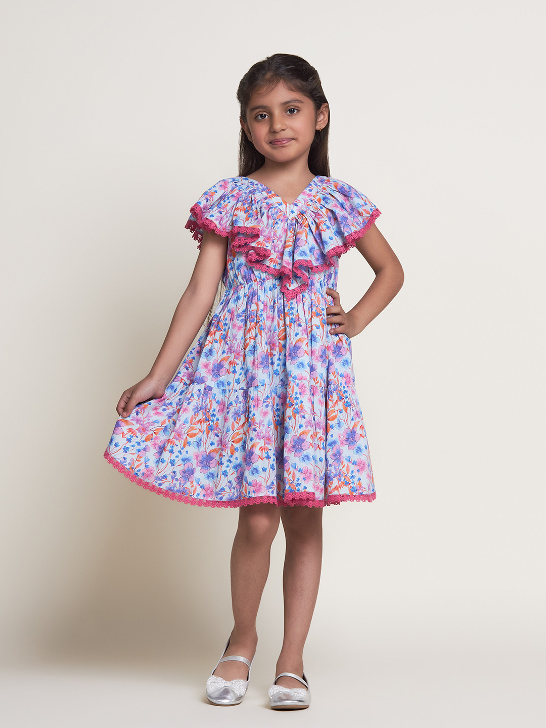 The Tribe Kids Girls Embroidered Knee Length Fit and Flare Pure Cotton Beach Wear Dress