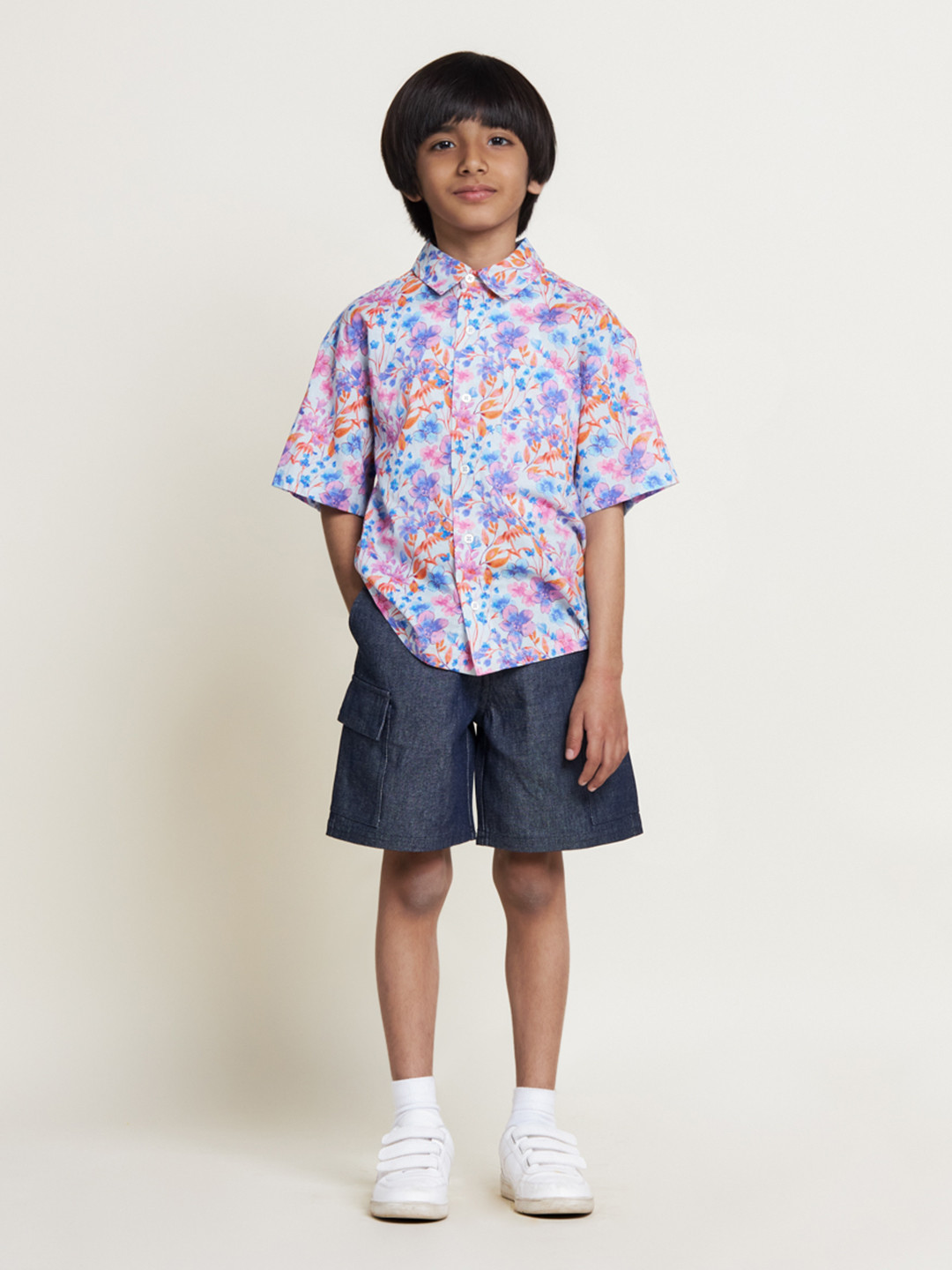 The Tribe Kids Boys Floral Printed Spread Collar Pure Cotton Oversized Beach Wear Shirt