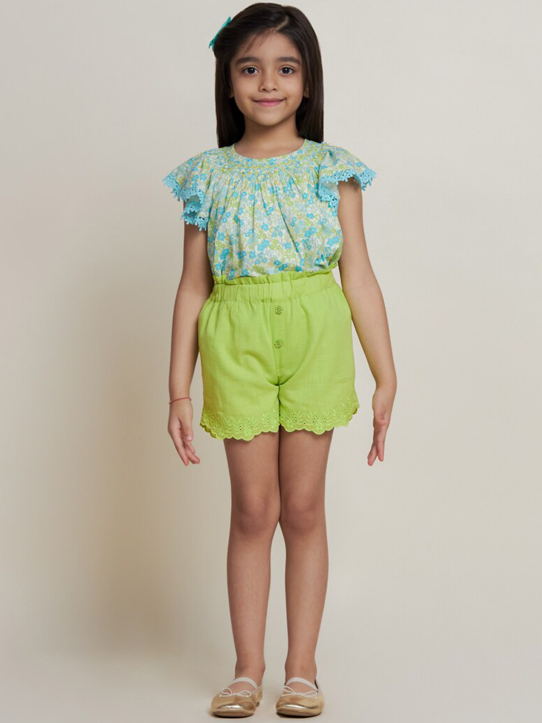 The Tribe Kids Girls Embroidered Hemline Relaxed Fit Mid-Rise Pure Cotton Shorts