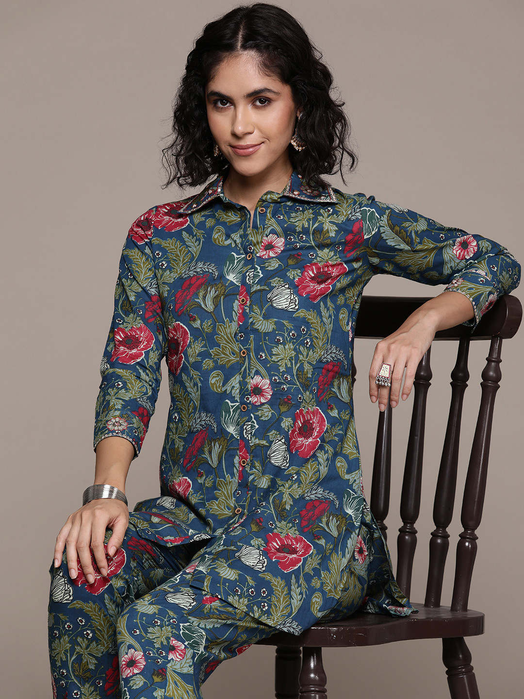 Readiprint Floral Print Pure Cotton Tunic with Trousers