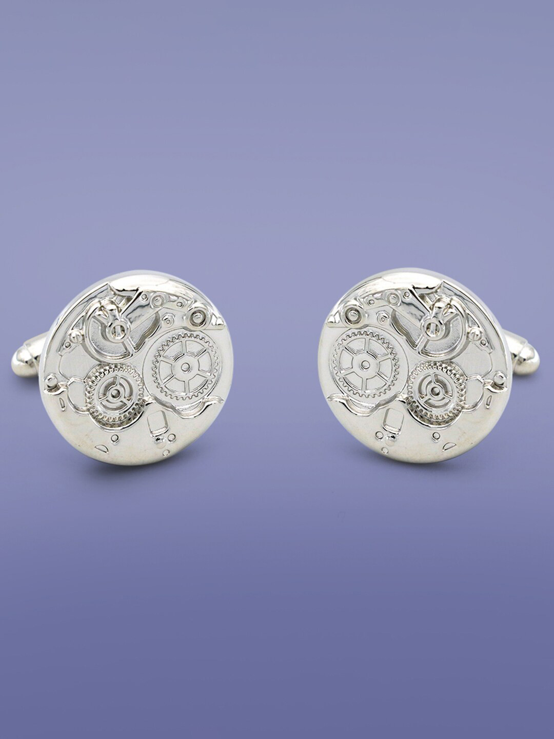 Peora Silver Plated Textured Round Shape Cufflink