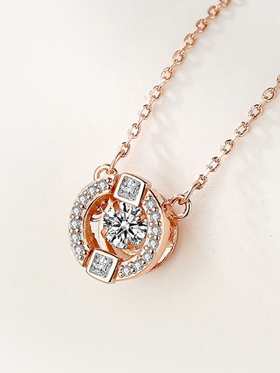 Peora American Diamond Rose Gold-Plated Necklace