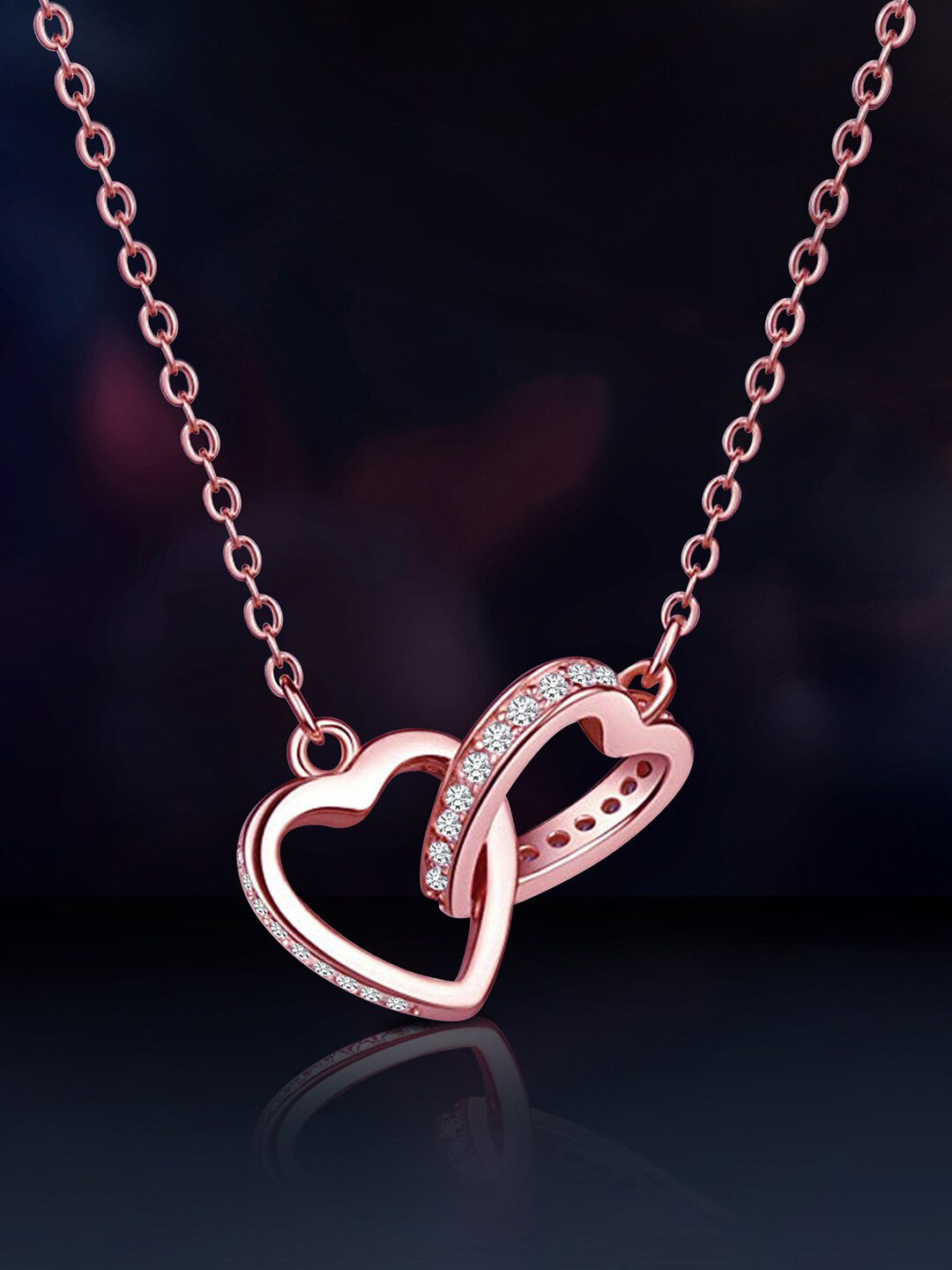 Peora American Diamond Rose Gold-Plated Necklace