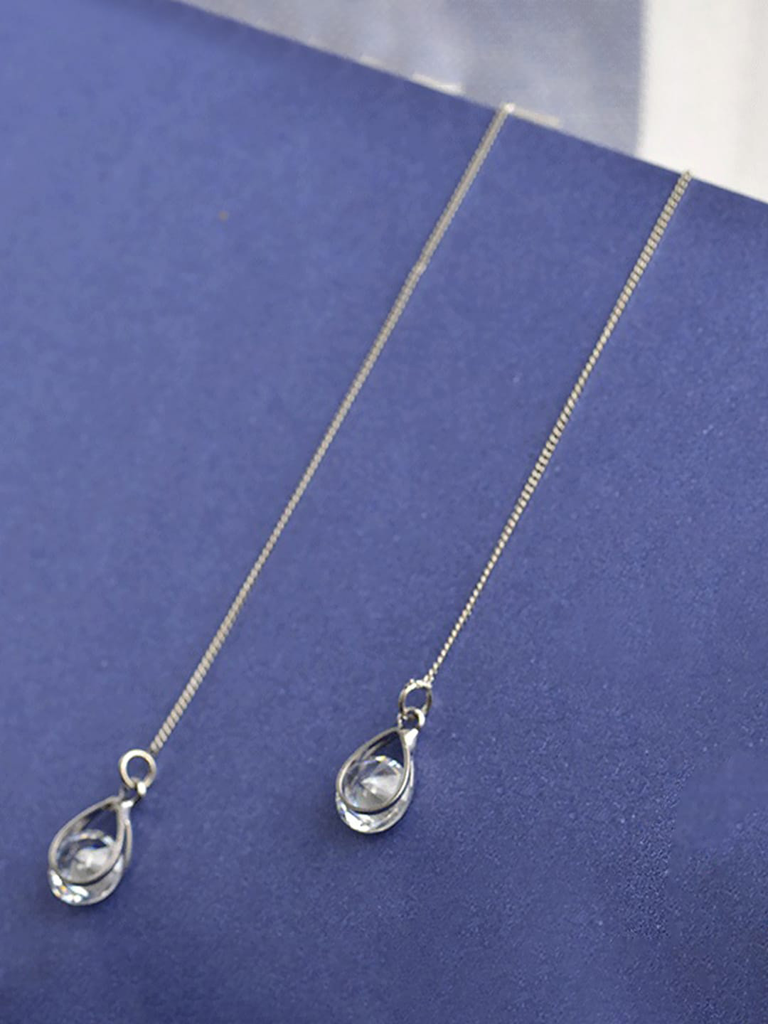 Peora Silver-Plated American Diamond Studded Contemporary Drop Earrings