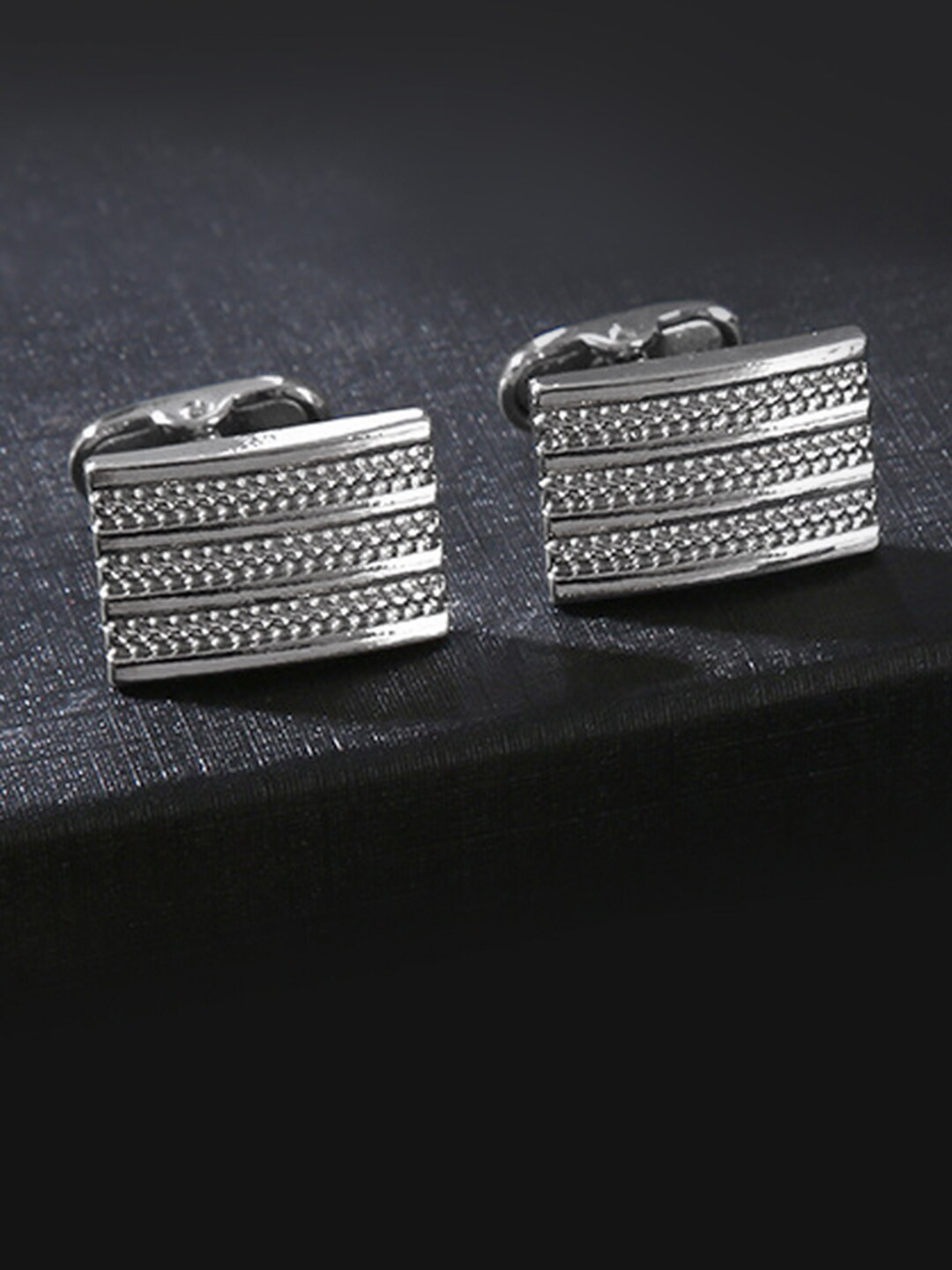 Peora Silver Plated Textured Rectangle Shape Cufflink