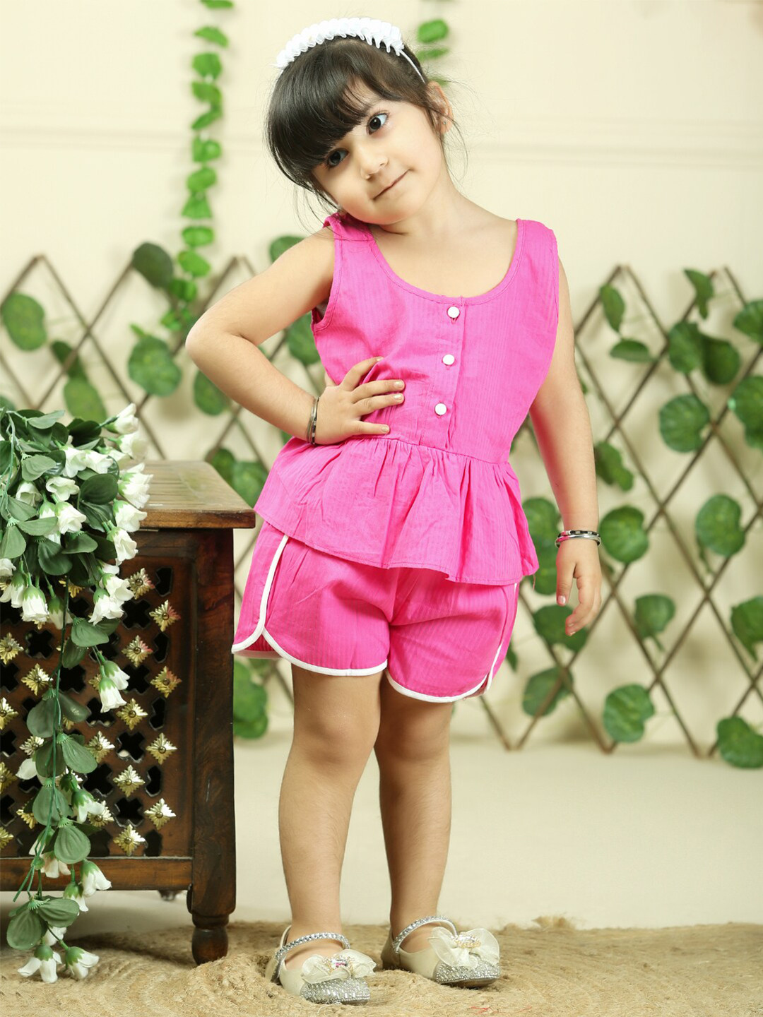 JUNITOS Girls Pure Cotton Top & Shorts Clothing Set