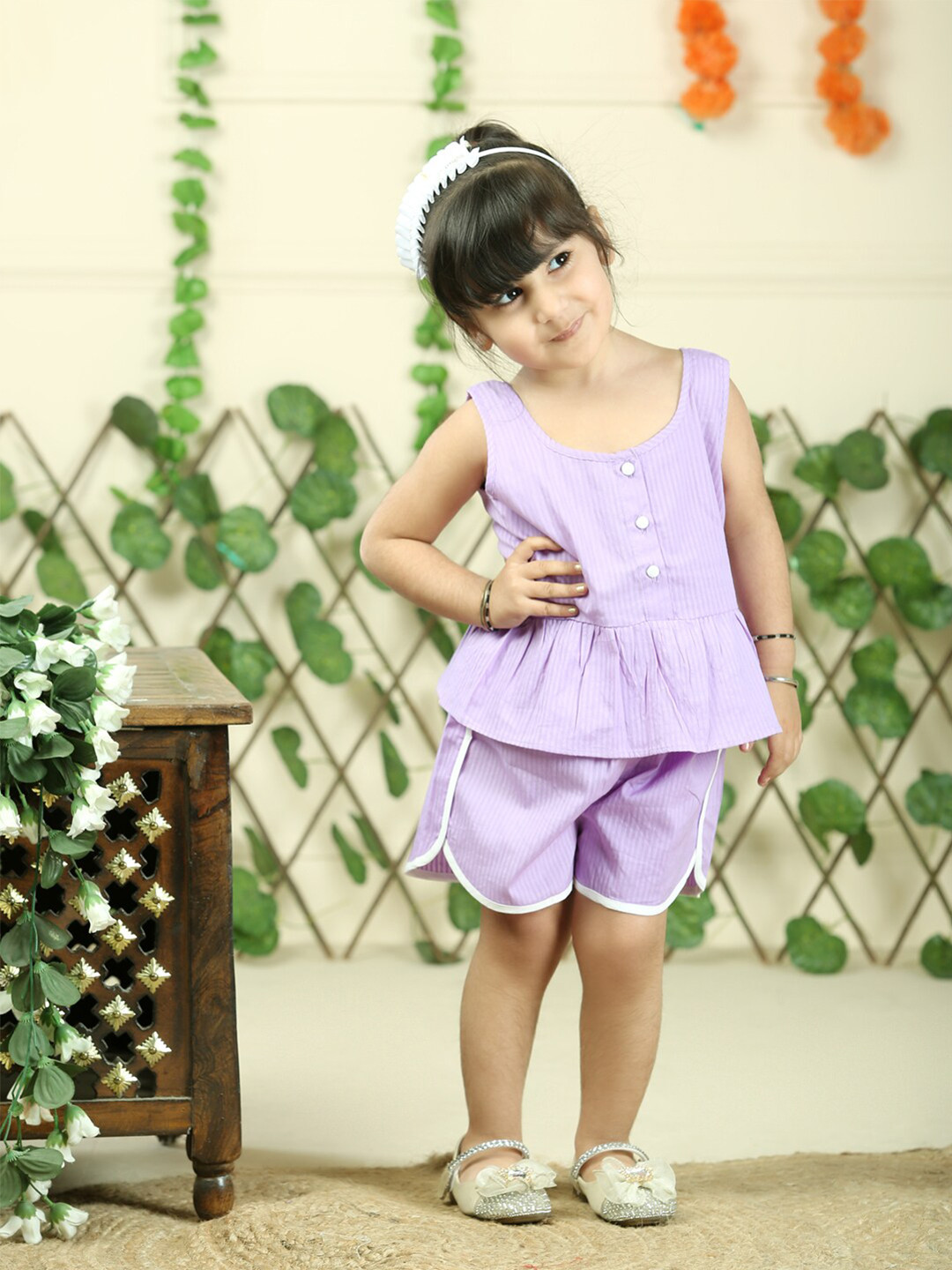 JUNITOS Girls Pure Cotton Top & Shorts Clothing Set