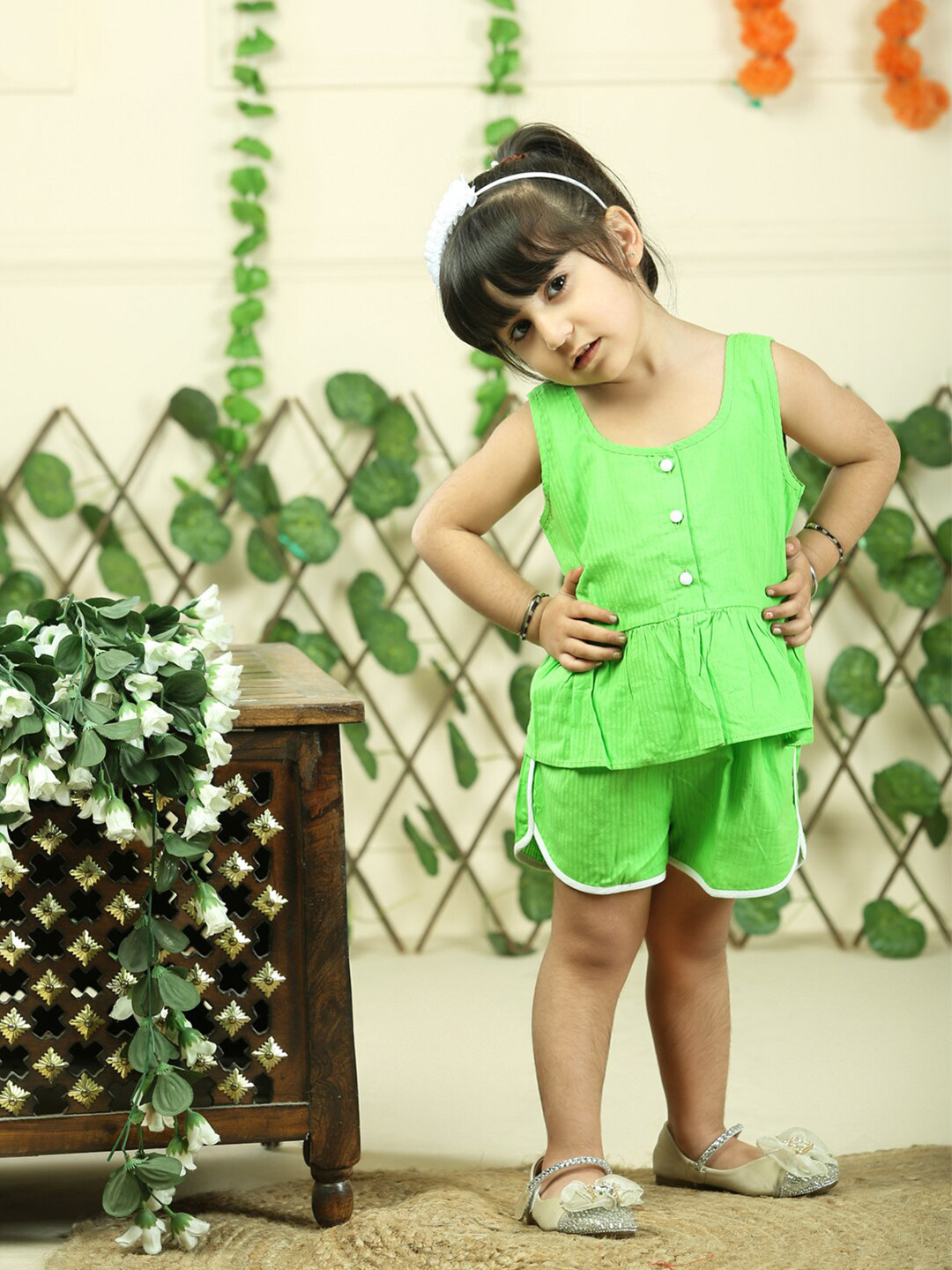 JUNITOS Girls Pure Cotton Top & Shorts Clothing Set