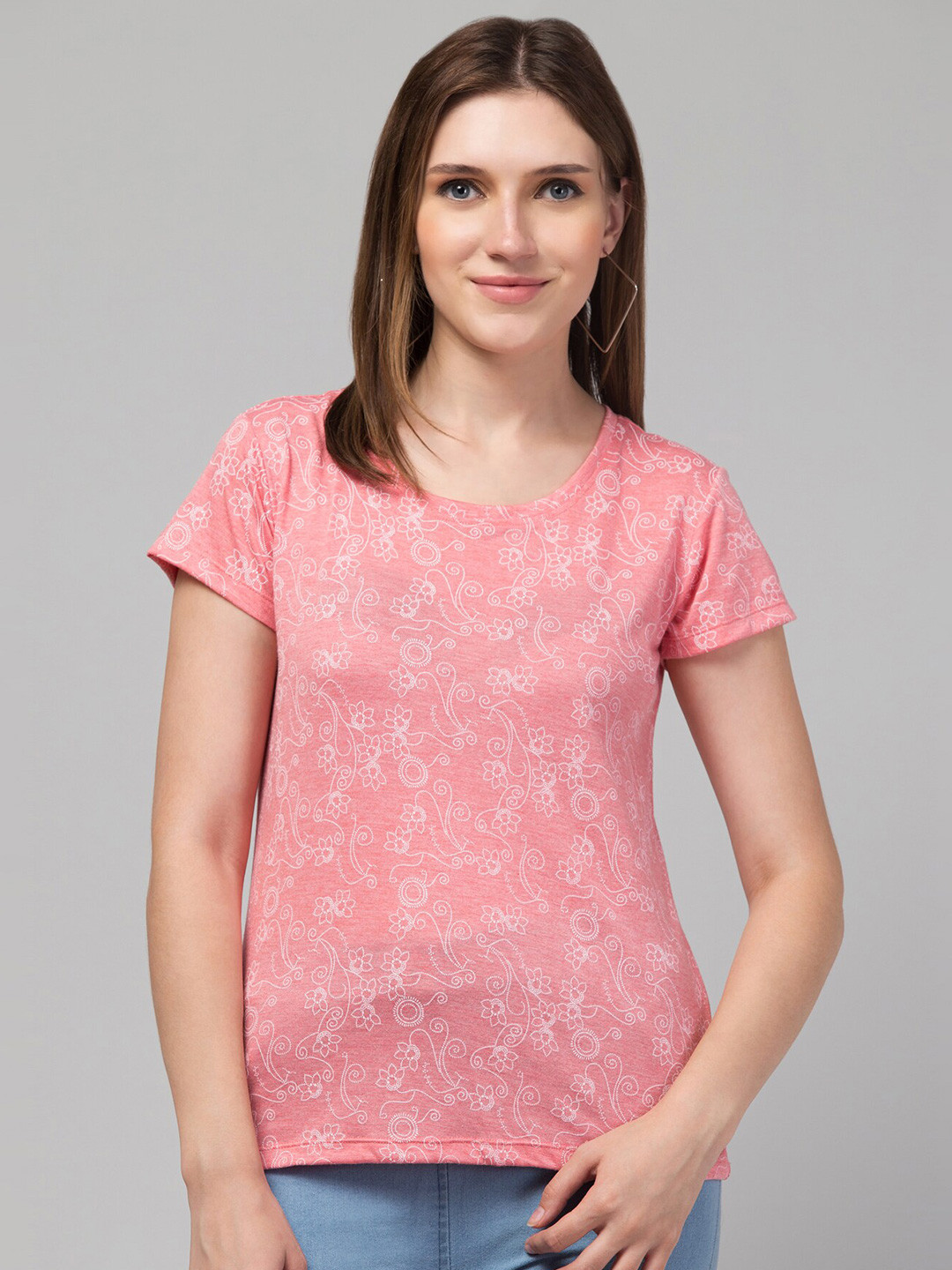 BAESD Floral Printed Cotton Round Neck Short Sleeves Pockets T-shirt