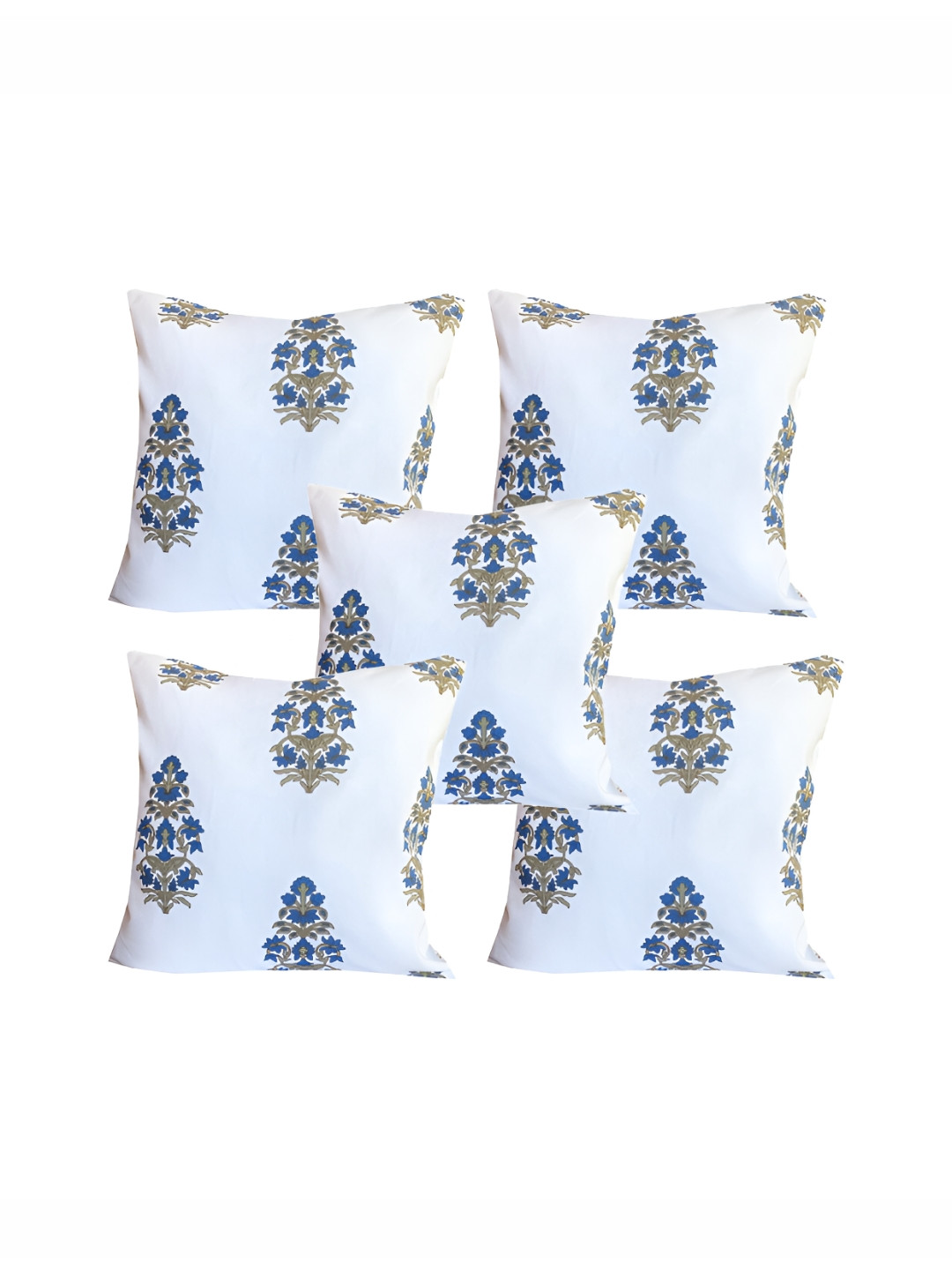 Pink Parrot Blue Floral Silk Washable 5 Patchwork Square Cushion Covers -18x18In