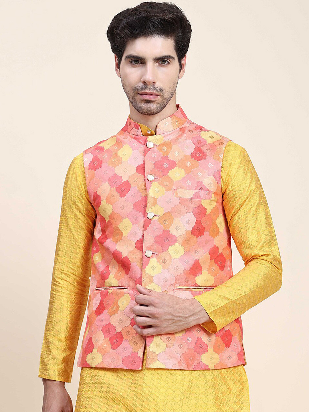 Aanys Culture Floral Digital Printed Sleeveless Nehru Jacket