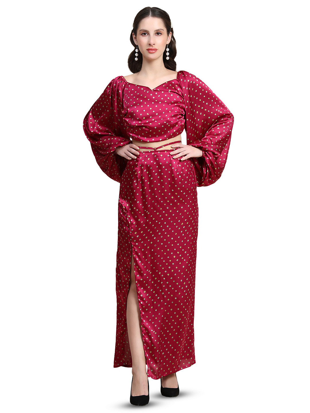 Rujave Geometric Printed Sweetheart Neck Top And Skirt