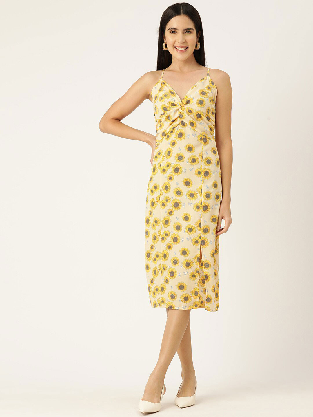 Rue Collection Twisted Knot Floral Printed A-Line Midi Dress