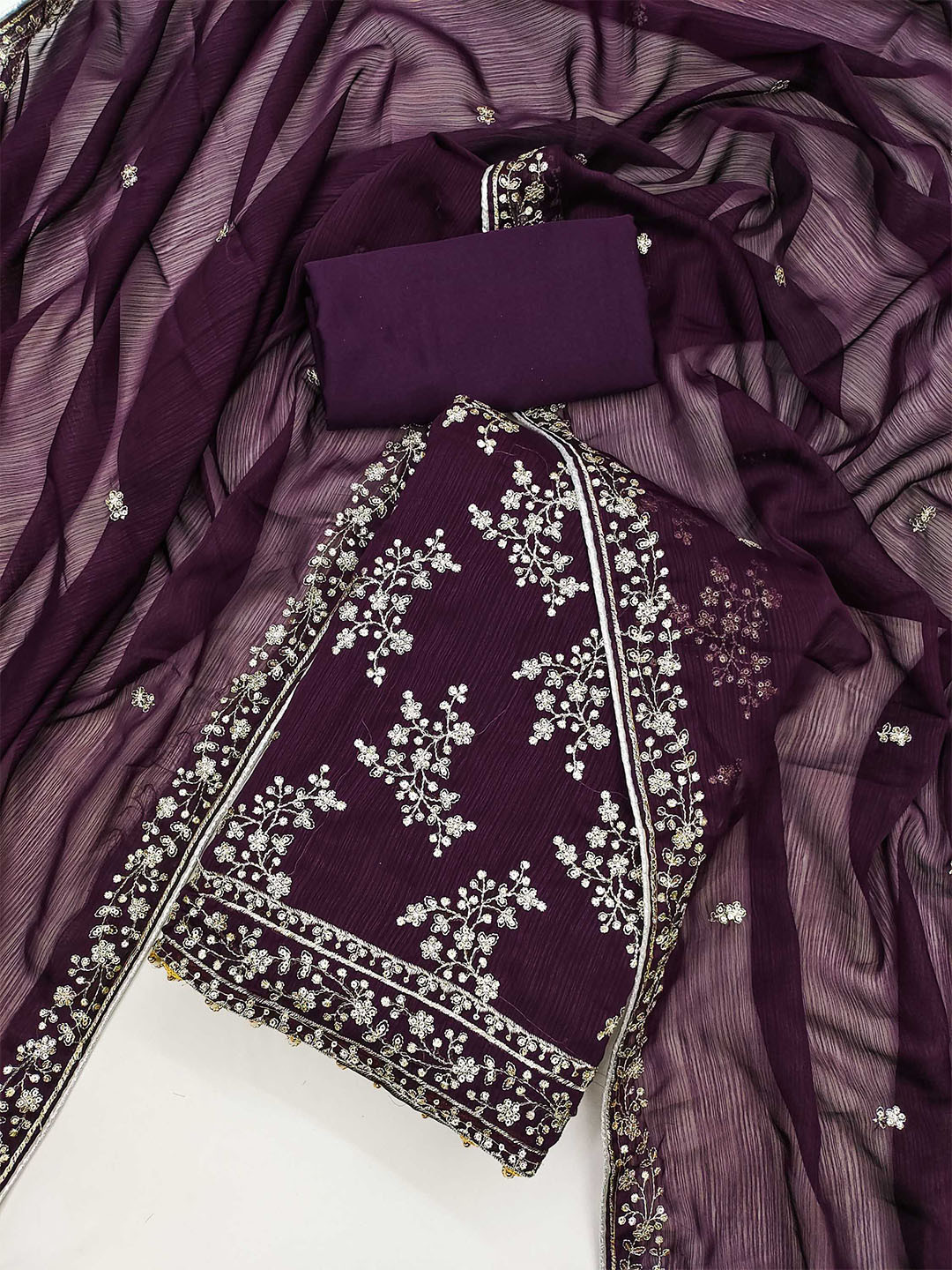 Panzora Floral Embroidered Unstitched Dress Material