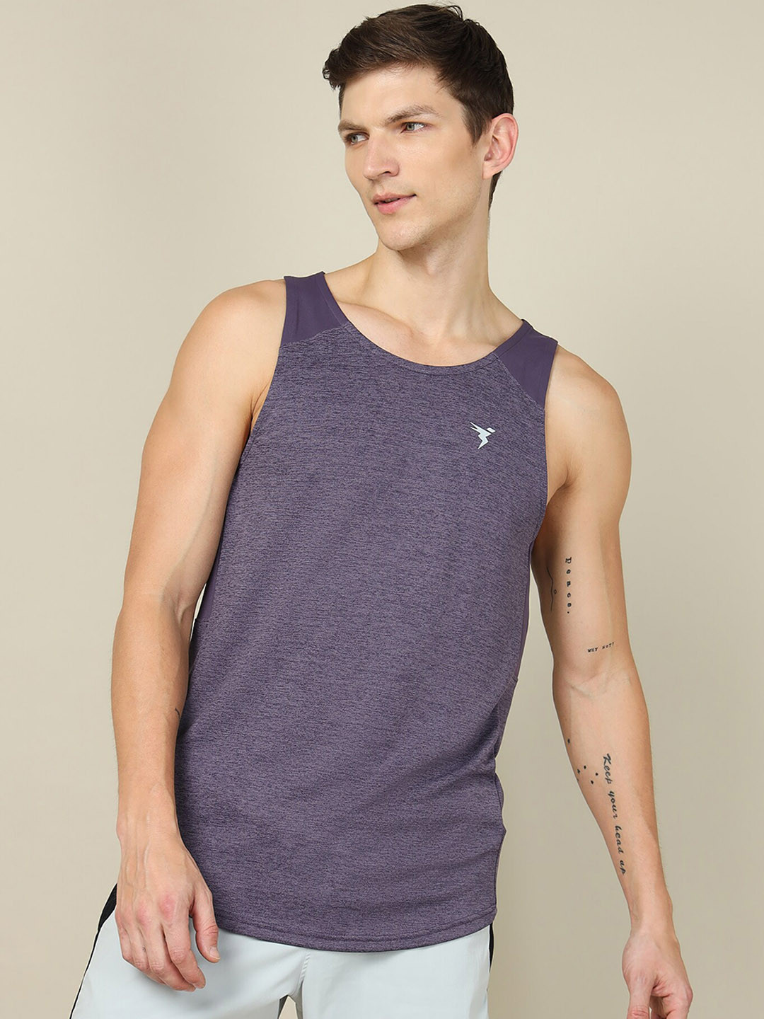 Technosport Round Neck UPF50+ Sun Protection Anti Odour Gym Innerwear Vest MTP757GVMSML