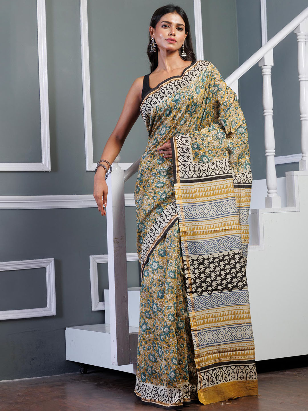Unnati Silks Kalamkari Zari Handloom Chanderi Saree