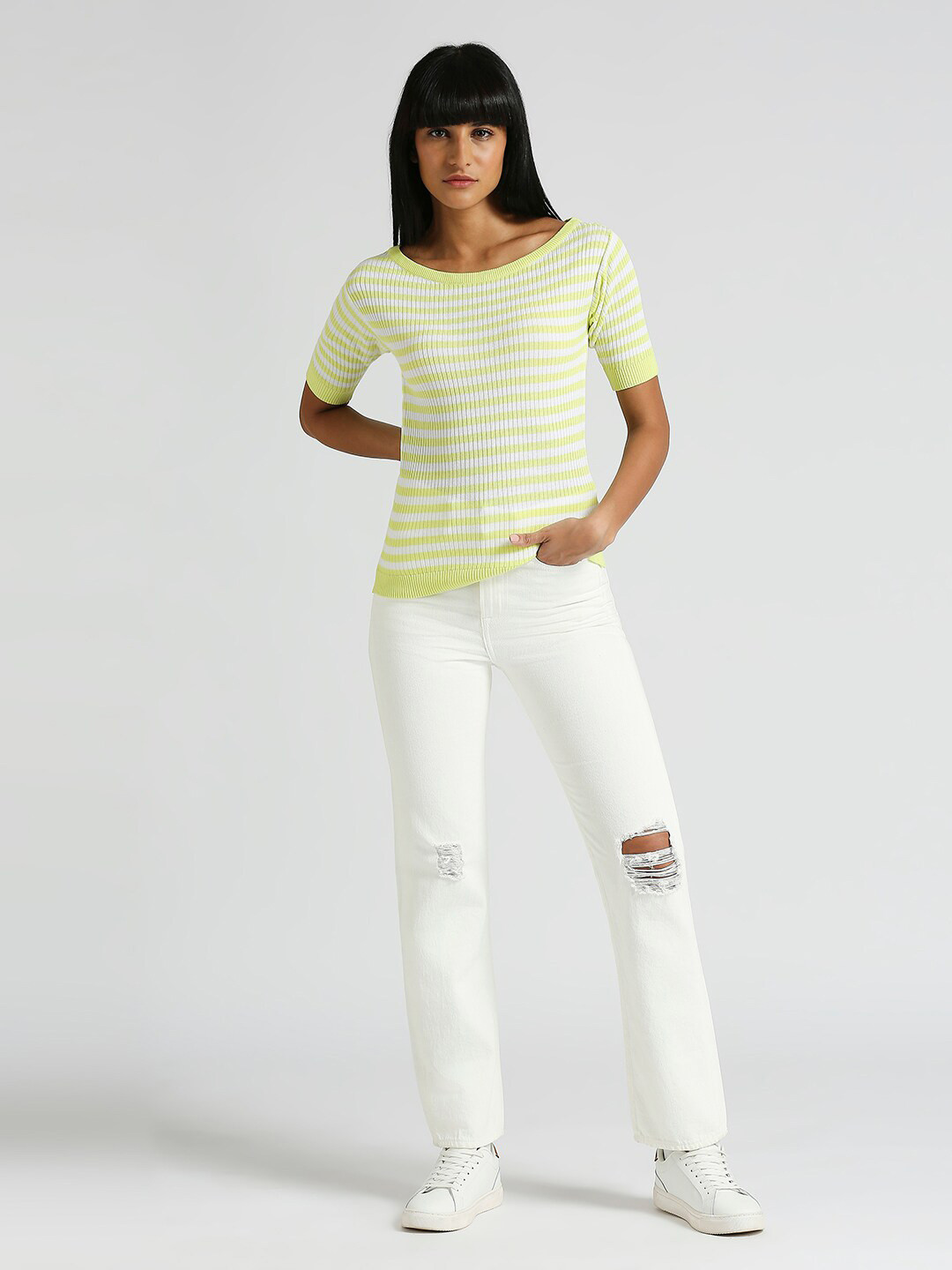 Pepe Jeans Horizontal Striped Boat Neck Top