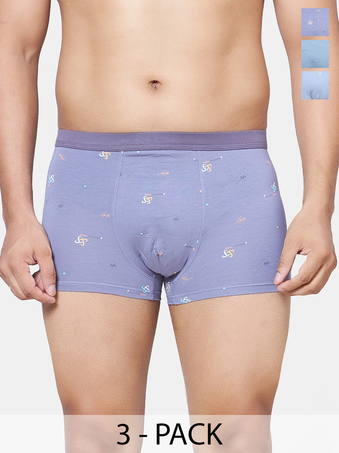PLUMBURY Pack Of 3 Printed Trunk PLMB/SPANTY220GR/DGR/AGRM-GREY/DARK GREY/ASH GREY