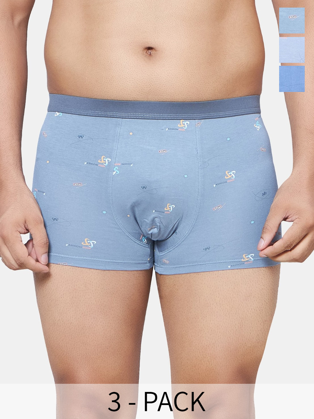 PLUMBURY Pack Of 3 Printed Trunks PLMB/SPANTY220GR/AGR/BLUEM