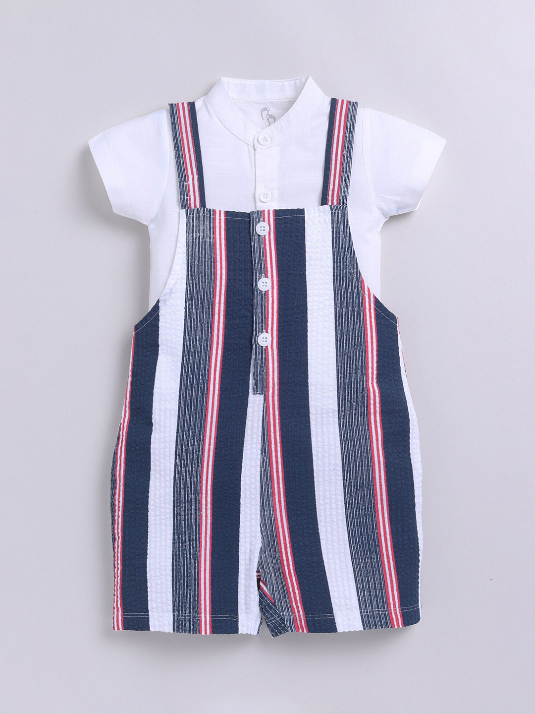 BABY GO Infant Boys Striped Pure Cotton Straight Leg Dungaree With Shirt