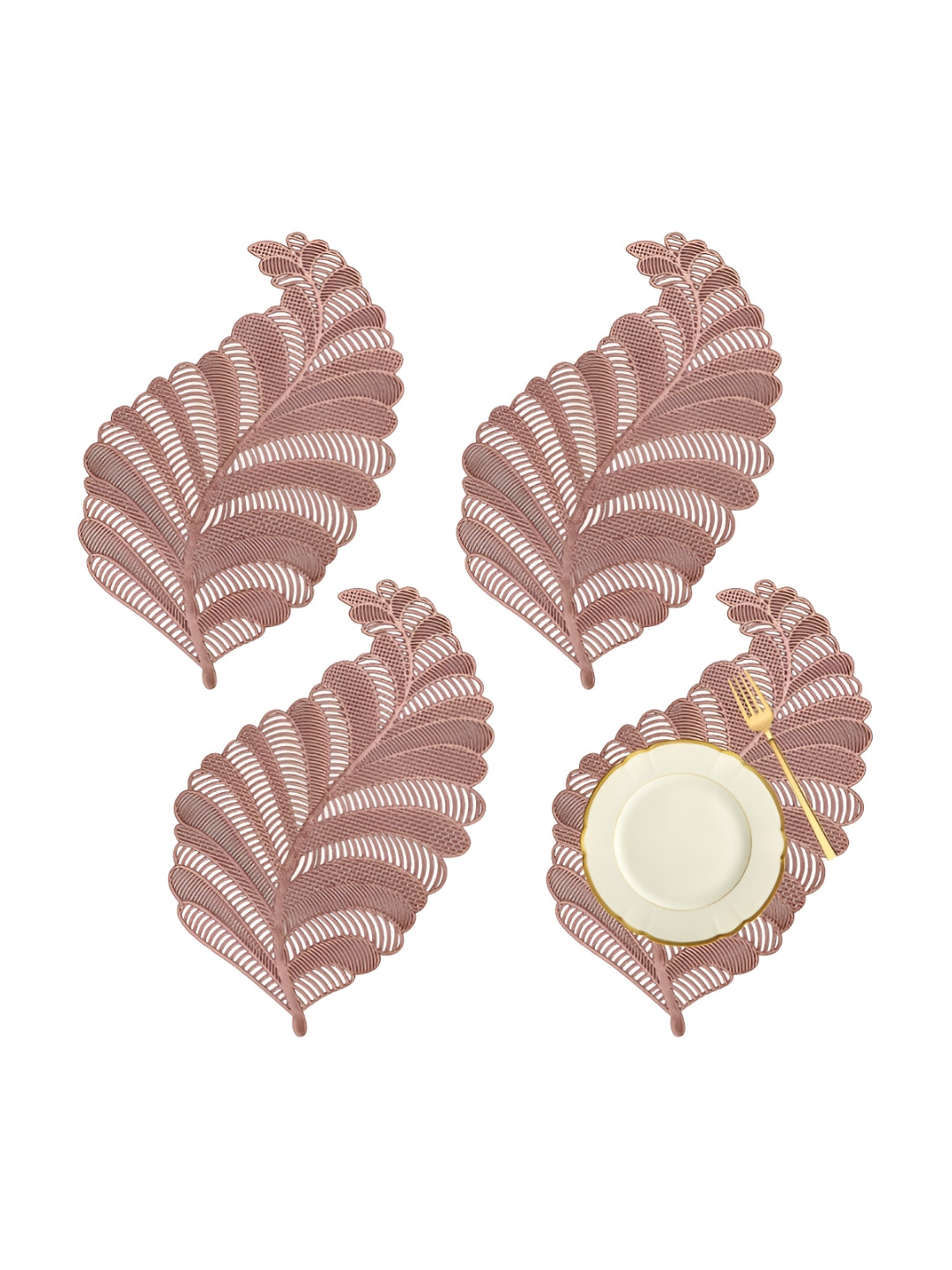 Kuber Industries 4 Pieces Copper Coloured Leaf Shaped Table Placemats