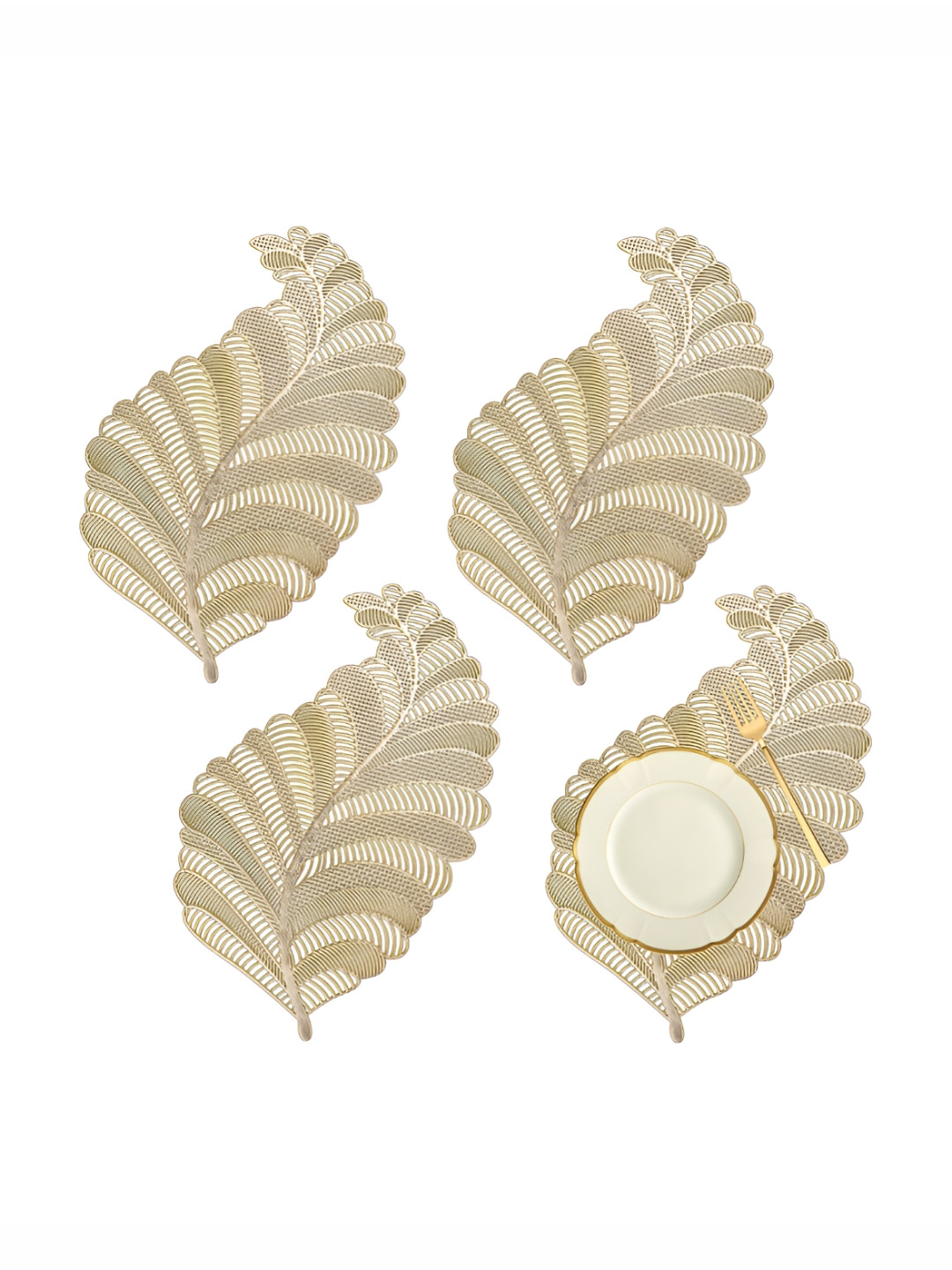 Kuber Industries 4 Pieces Leaf Shaped Leather Designer Table Placemats