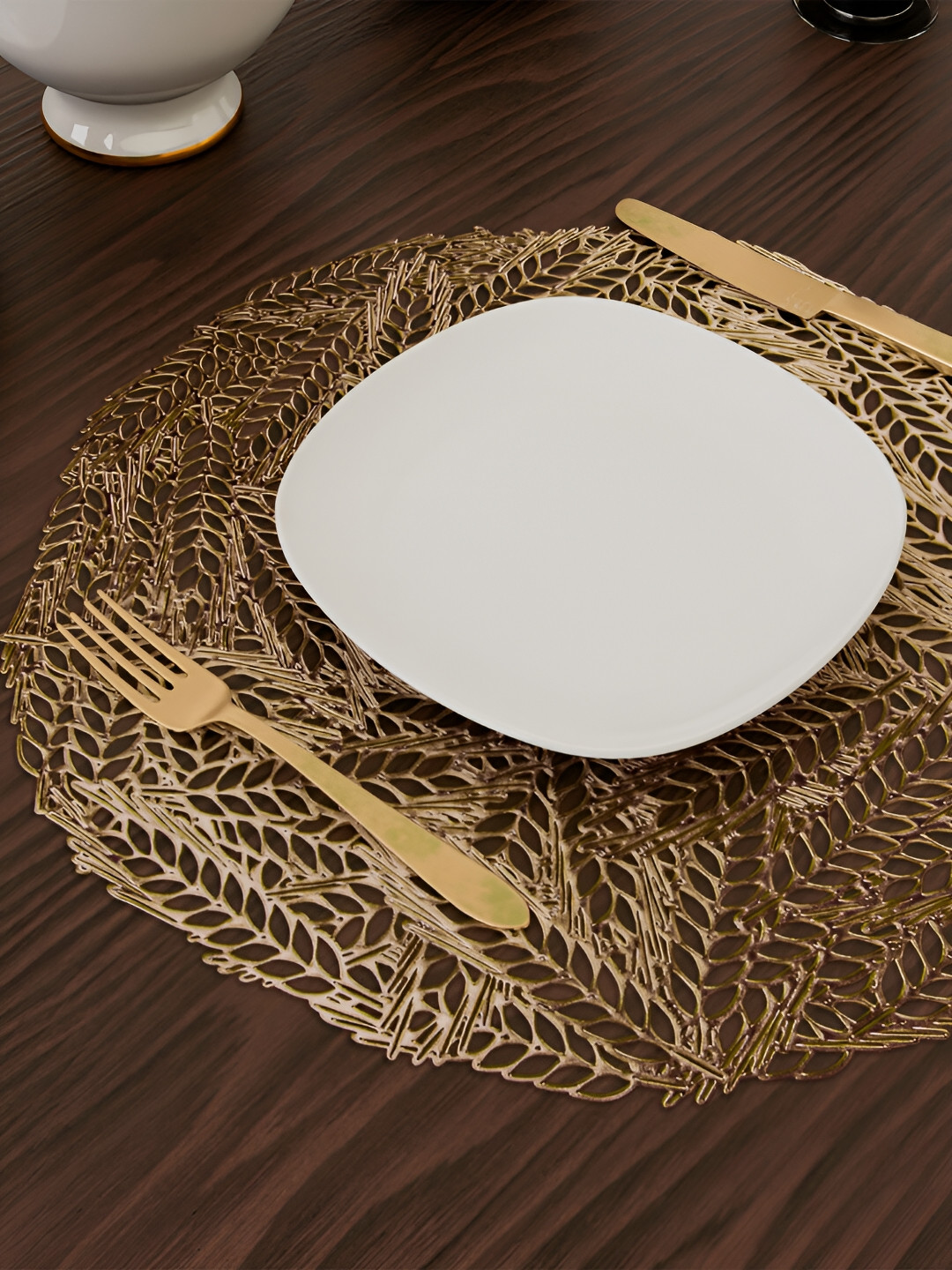 Kuber Industries 4 Pieces Leaf Designer Leather Round Table Placemats