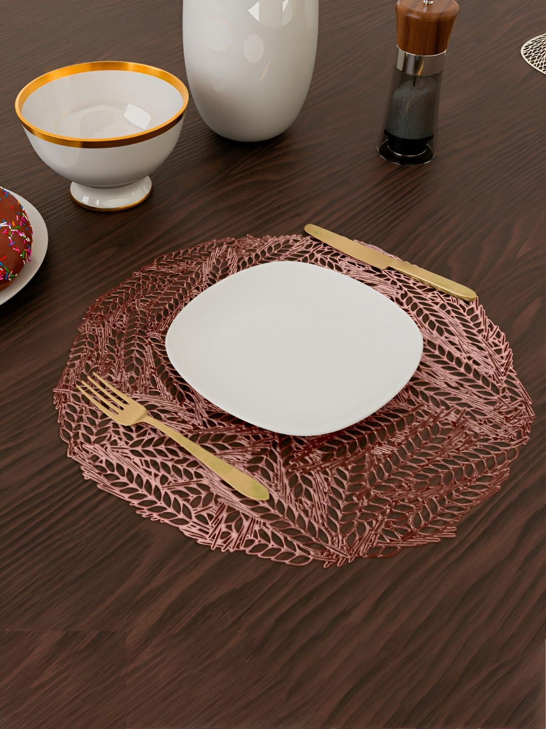 Kuber Industries 4 Pieces Copper Coloured Leaf Shaped Table Placemats