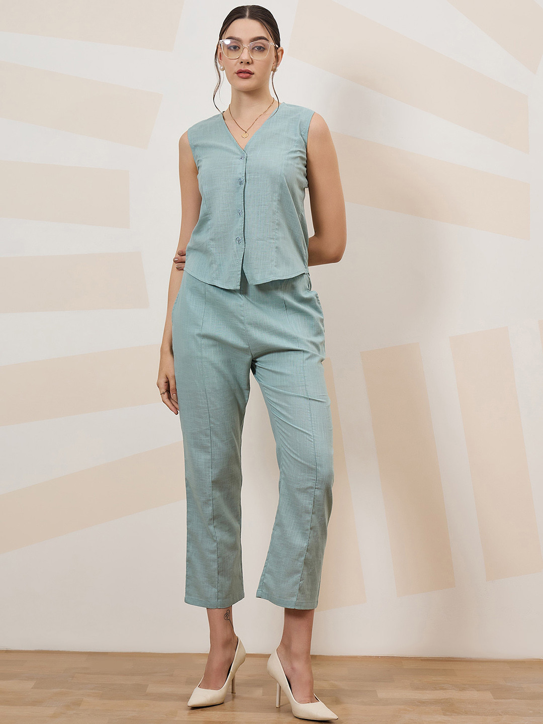 Athena Immutable V-Neck Sleeveless Pure Cotton Waistcoat With Trousers