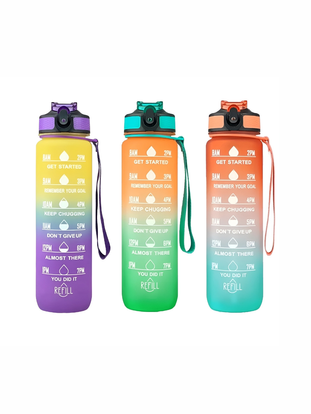 WELOUR Yellow 3 Pieces Plastic Colourblocked Water Bottles 1 ltr Each