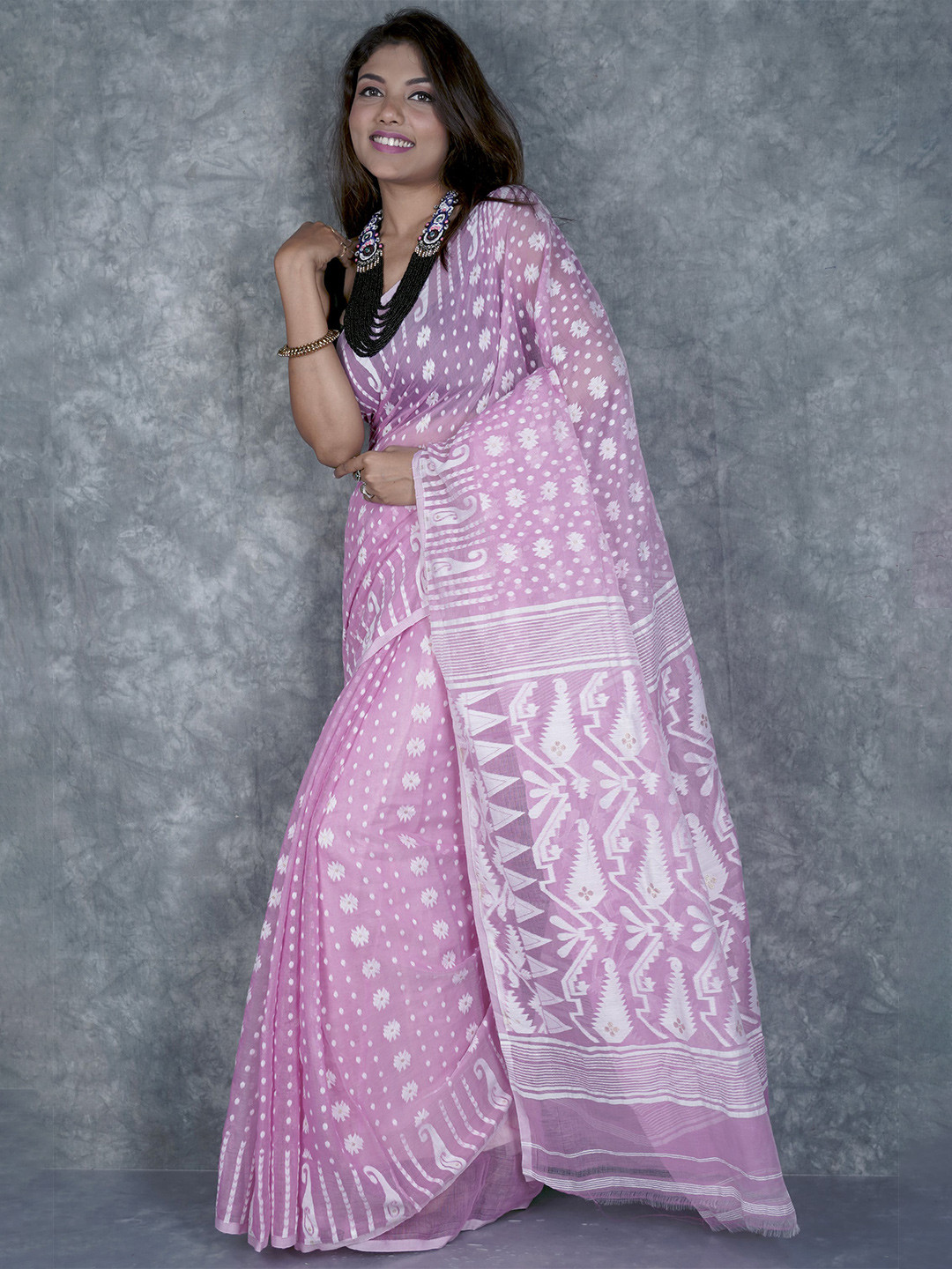 TANTIAL Floral Silk Cotton Jamdani Saree