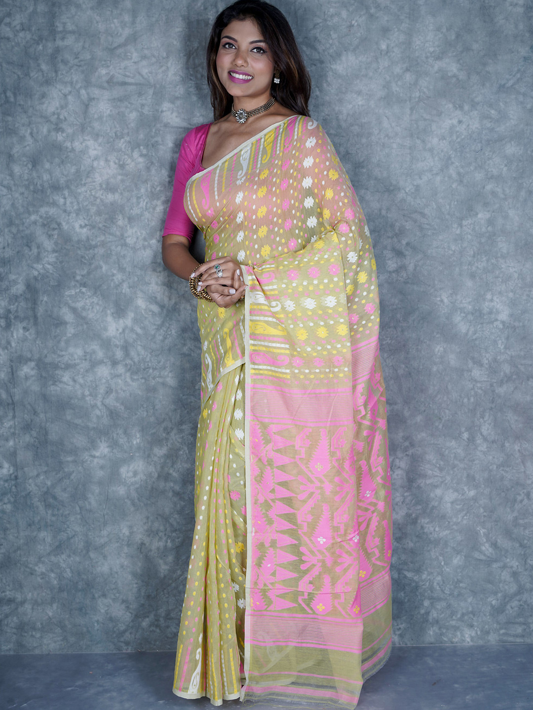 TANTIAL Woven Design Silk Cotton Jamdani Saree