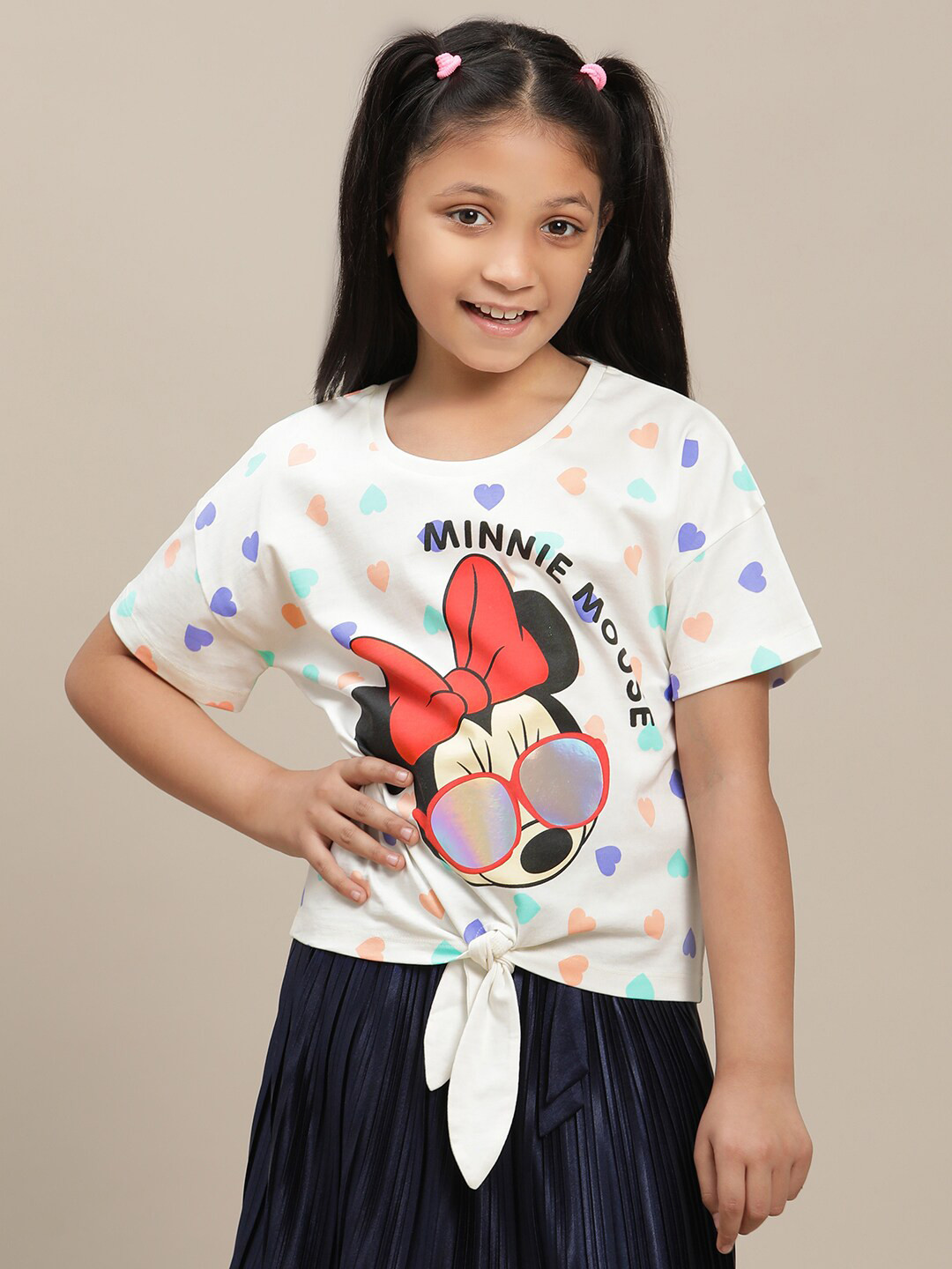 Kids Ville Girls Mickey & Friends Printed Round Neck Short Boxy fit T-shirt