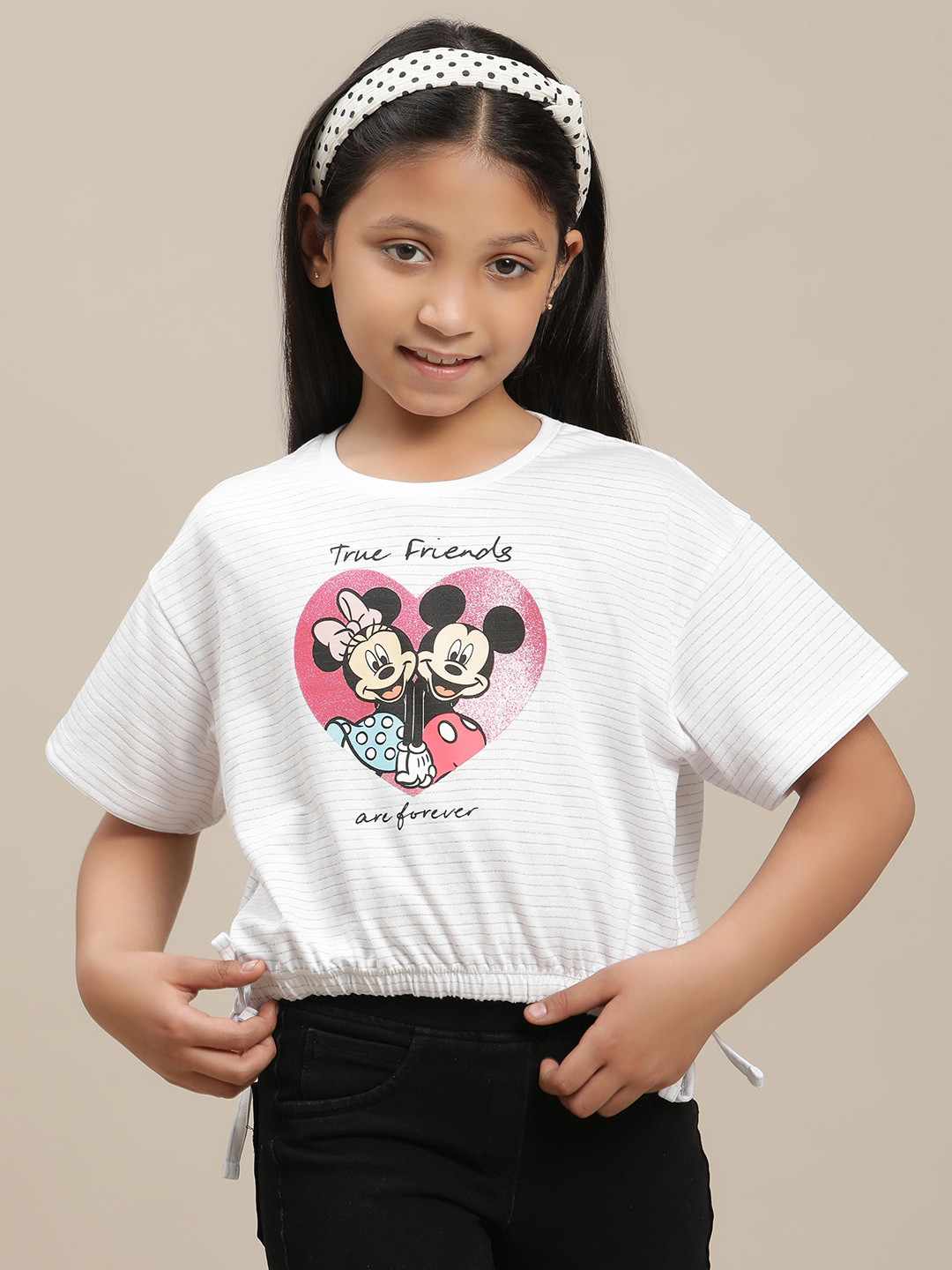 Kids Ville Girls Mickey & Friends Printed Pure Cotton Boxy Fit Tshirt