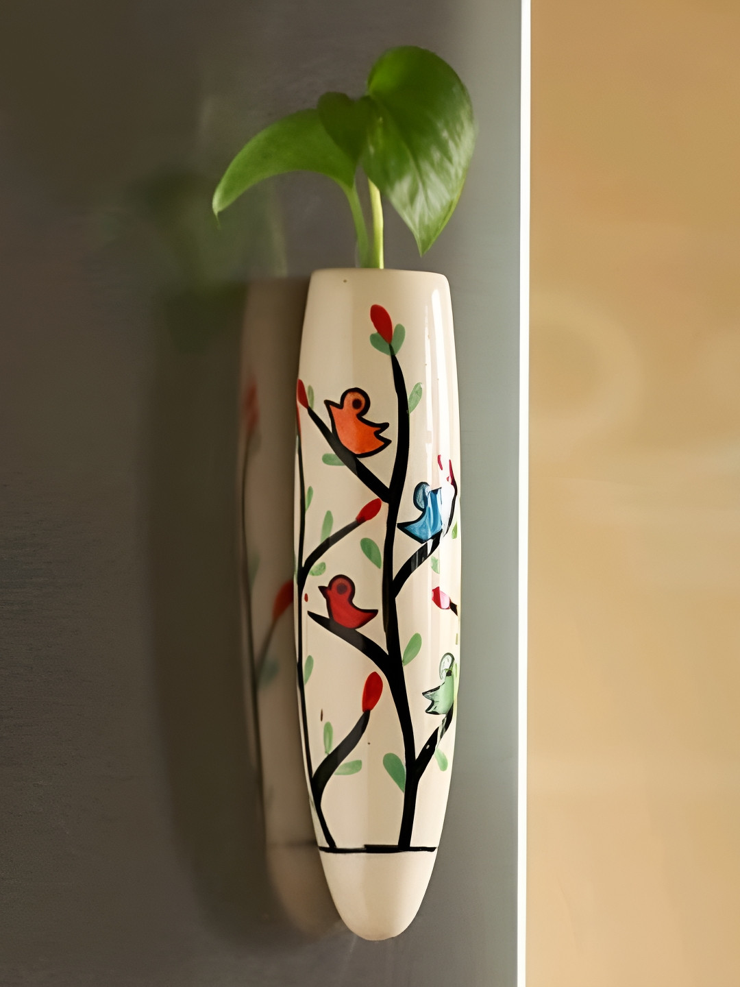 INDIA MEETS INDIA White & Black Floral Printed Ceramic Magnetic Flower Vase