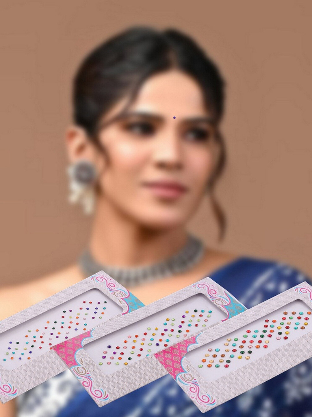 VAMA Women Set of 3 Multicolor Diamond Stone Bindi Kumkum Forehead Stickers