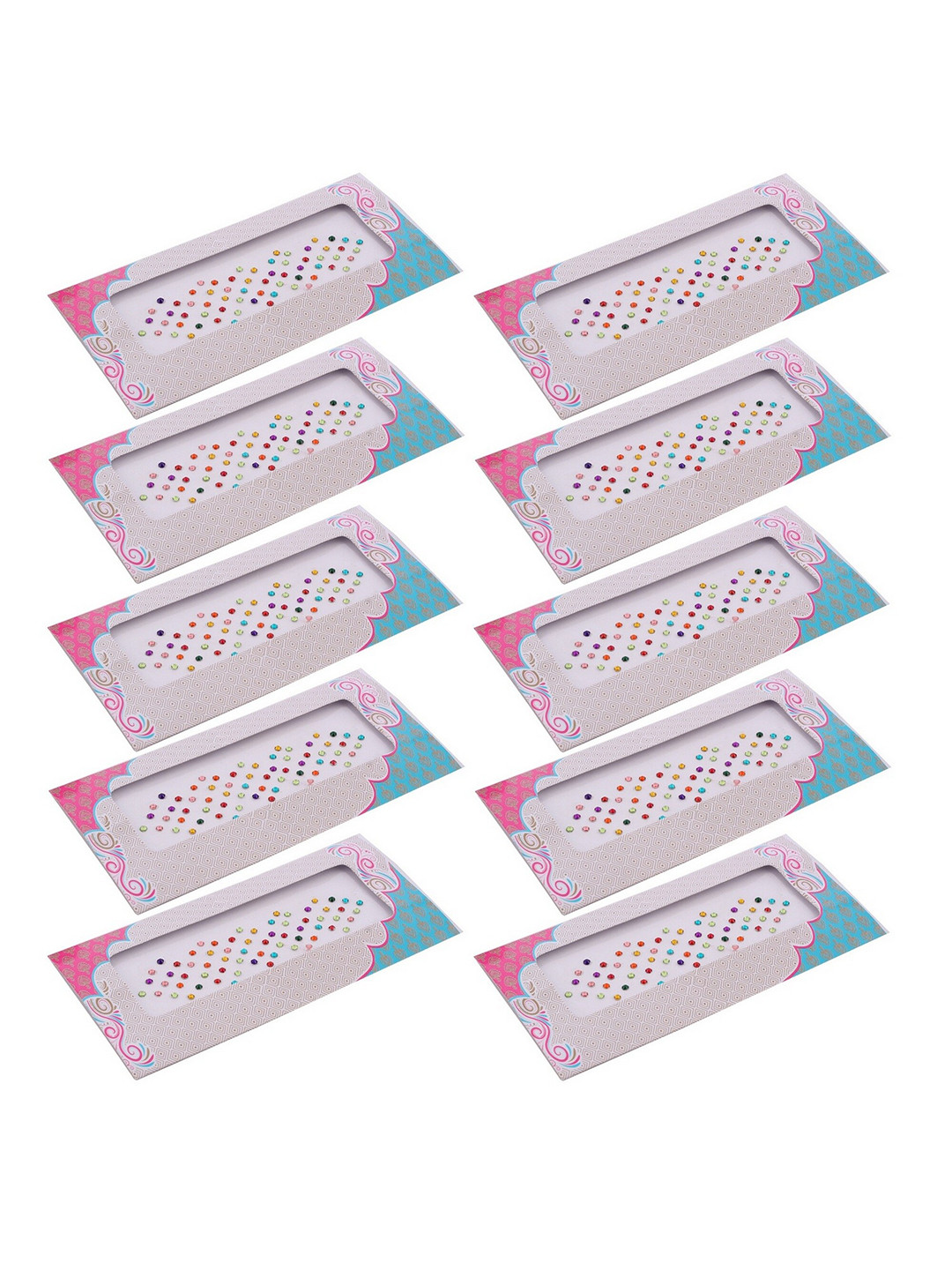 VAMA Women Set of 10 Diamond Stone Multicolor Forehead Bindi Kumkum Stickers