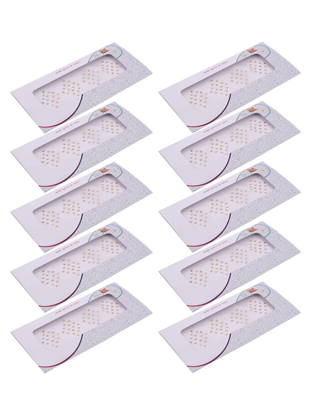 VAMA Women Set of 10 Gold Diamond Stone Forehead Bindi Kumkum Stickers