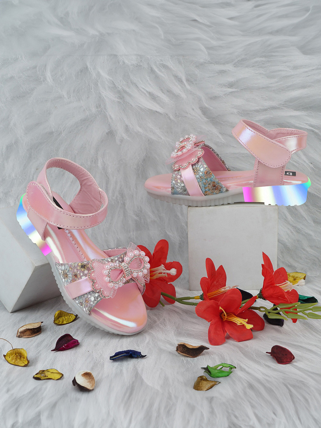 BAESD Girls Embellished LED Open Toe Flats