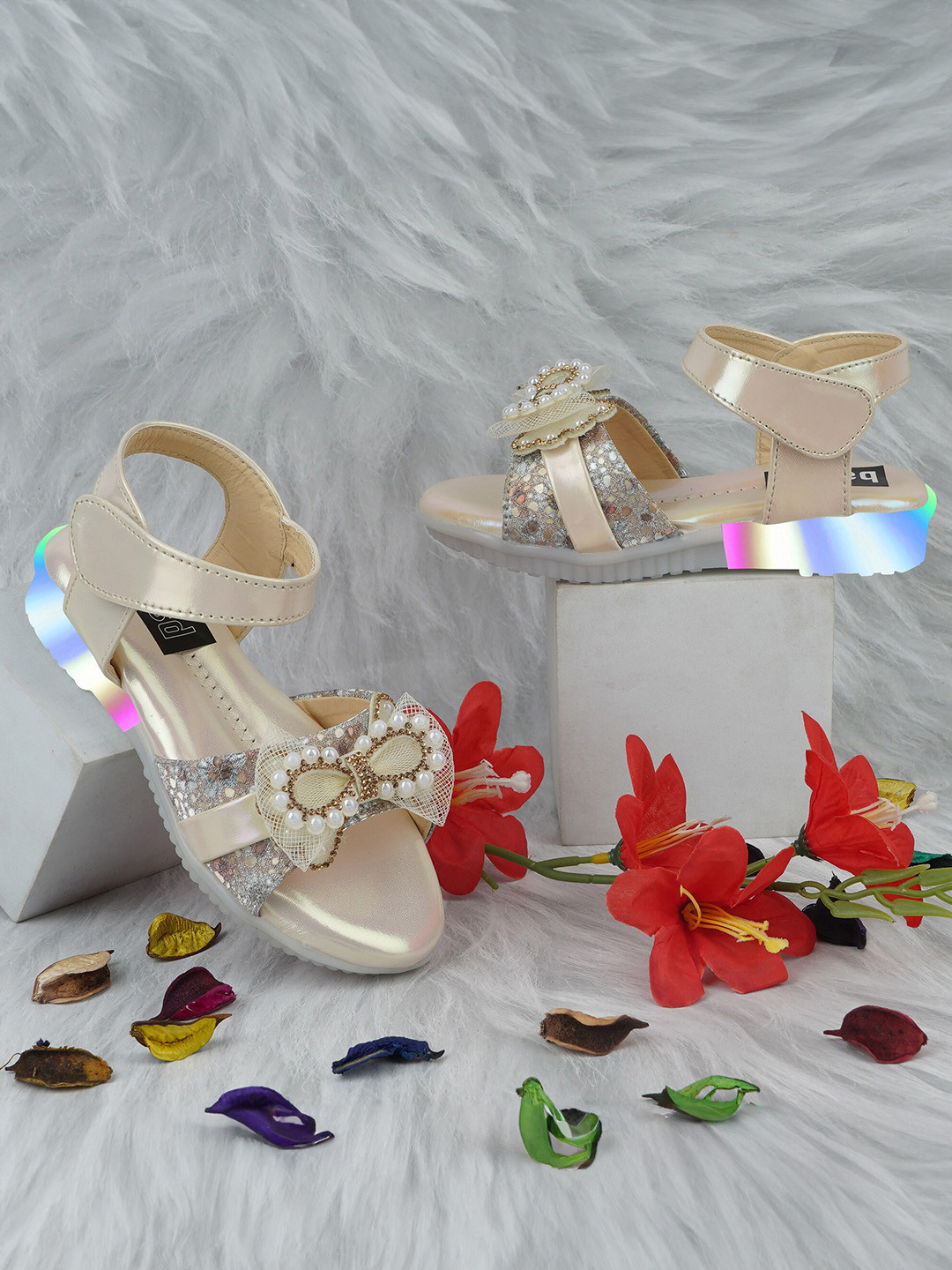 BAESD Girls Embellished LED Open Toe Flats