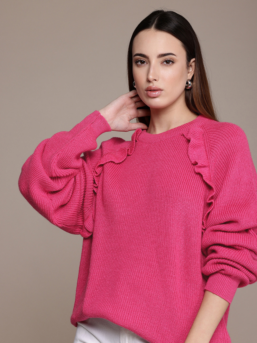 French Connection Knitted Ruffle Detailing Pullover Sweater