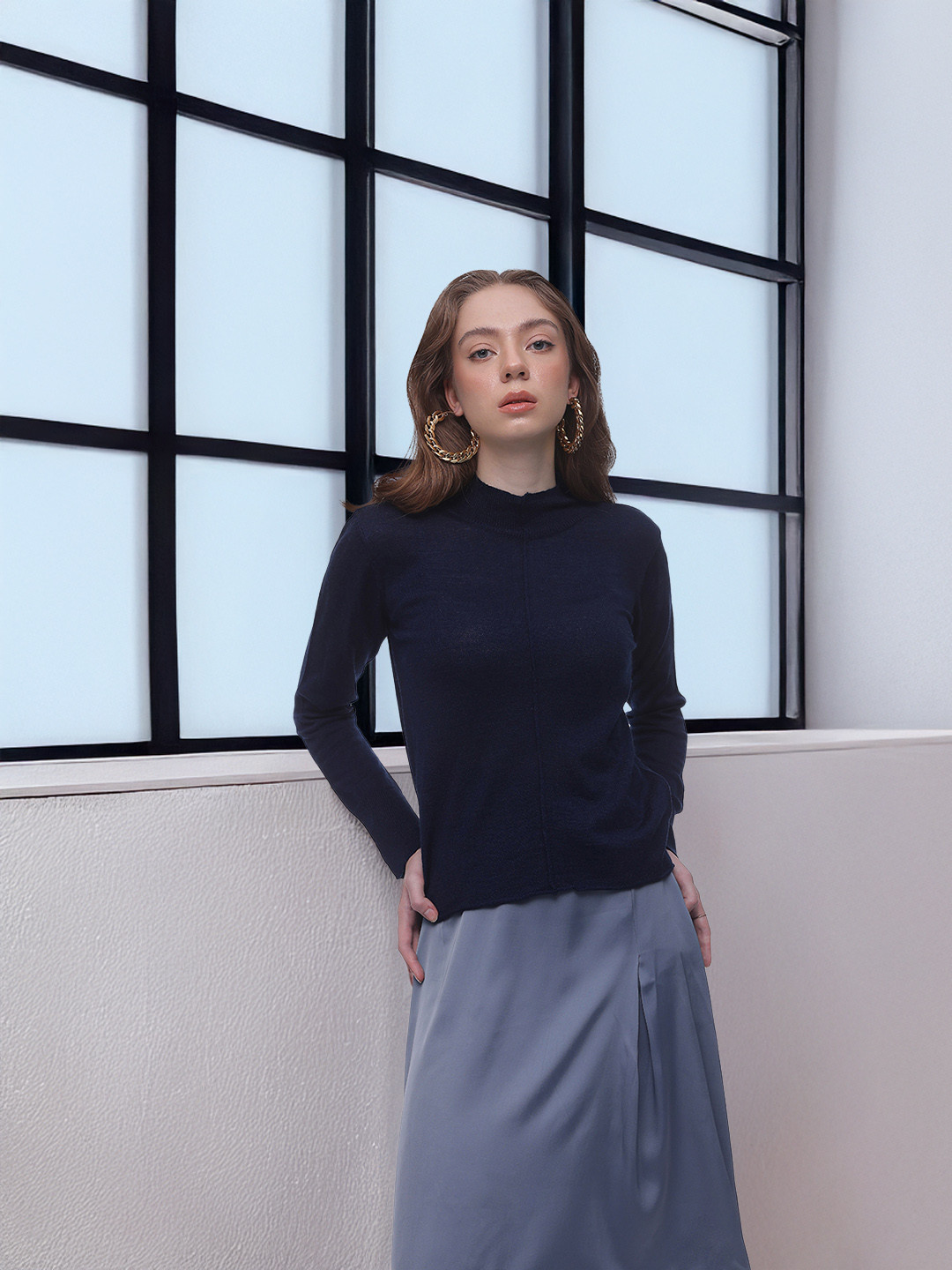 French Connection High Neck Acrylic-Wool Pullover