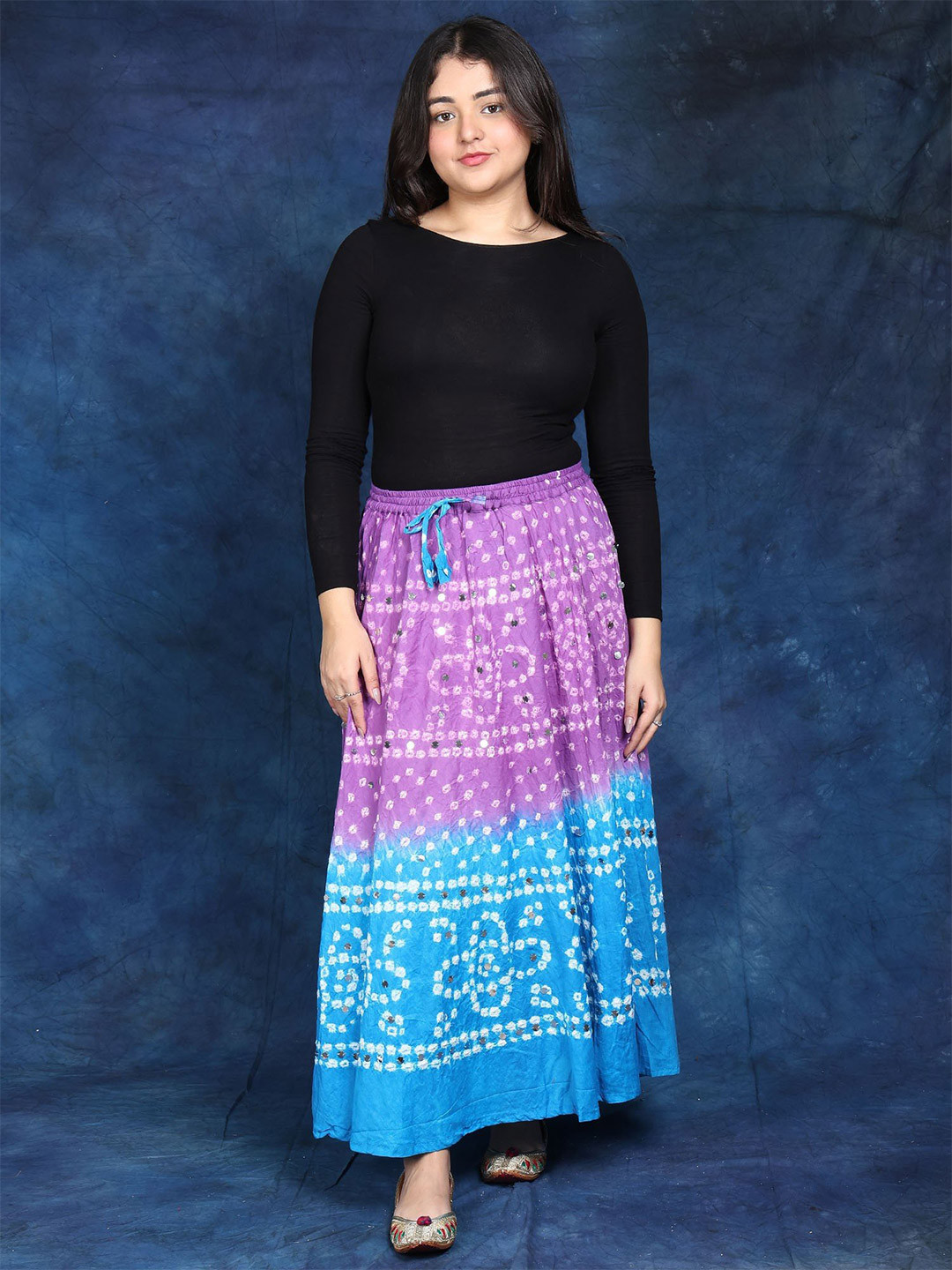 Exotic India Bandhani Tie-Dye Printed Pure Cotton Maxi A-Line Skirt