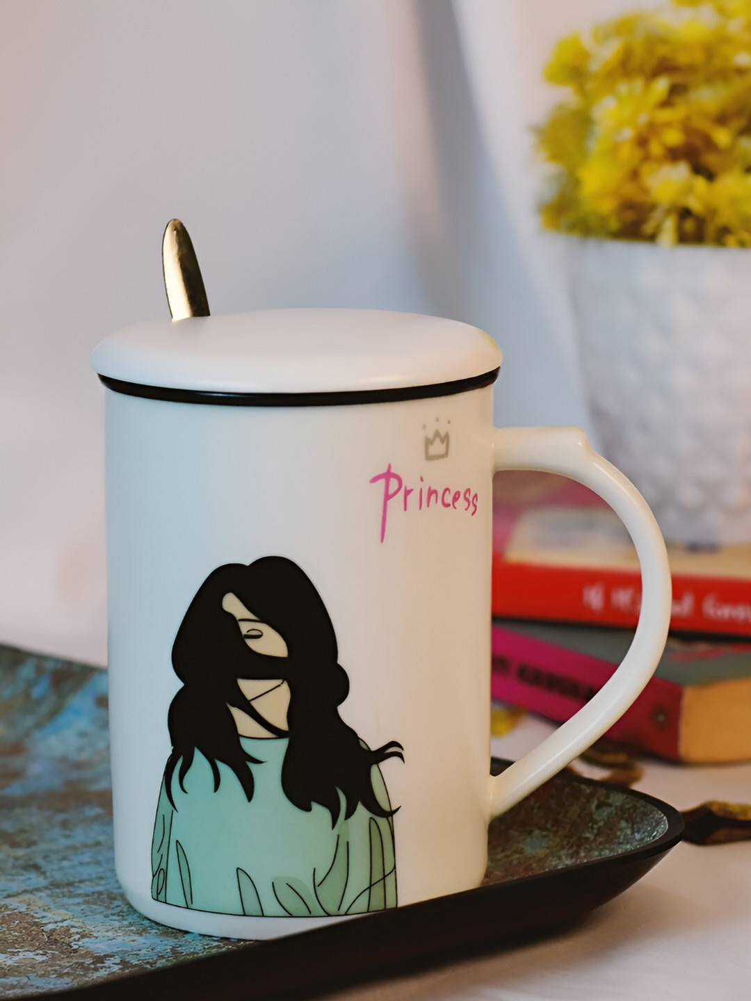 Giftii White & Black Printed Ceramic Matte Mug 350 ml
